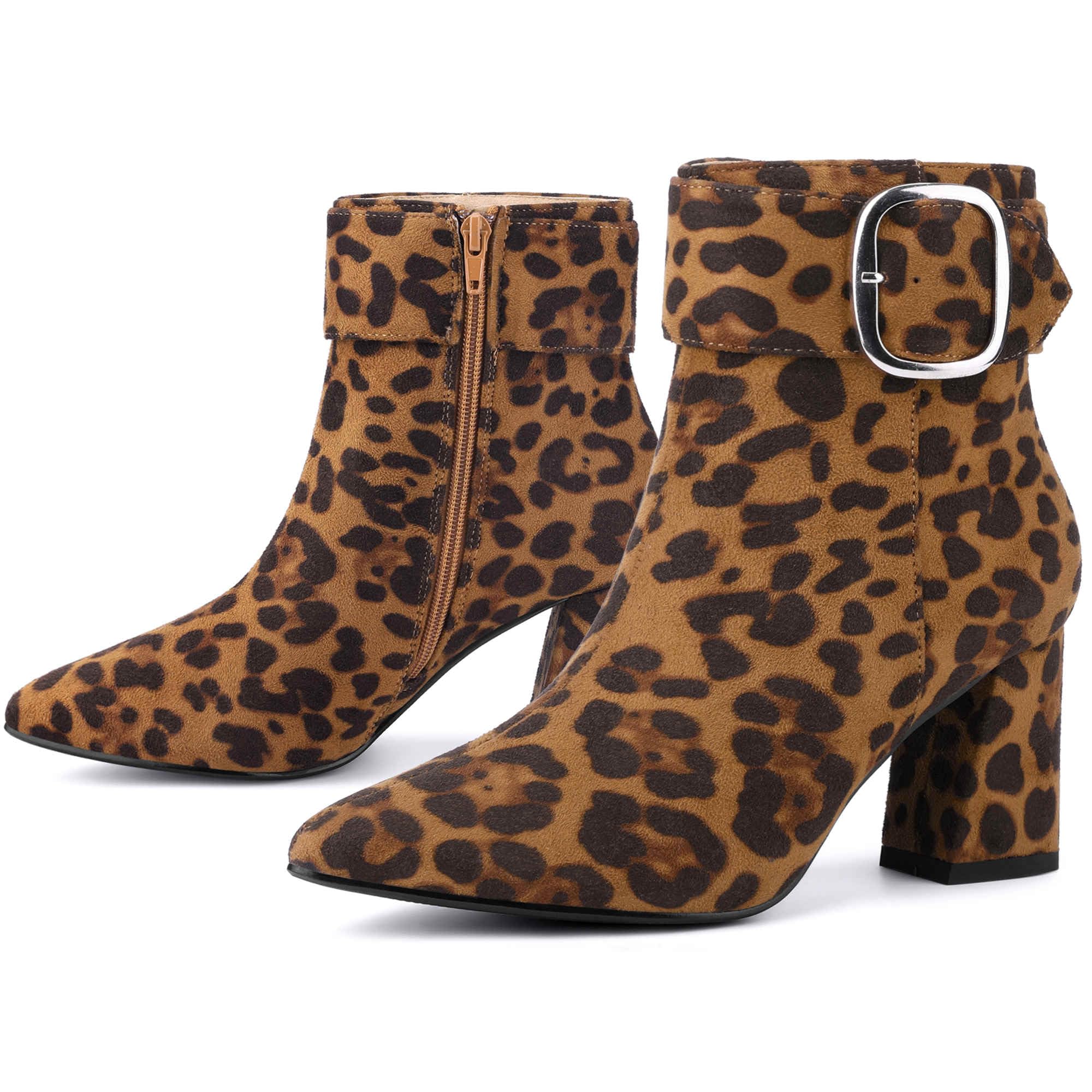 Perphy Square Buckle Chunky Heels Pointed Toe Ankle Boots for Women