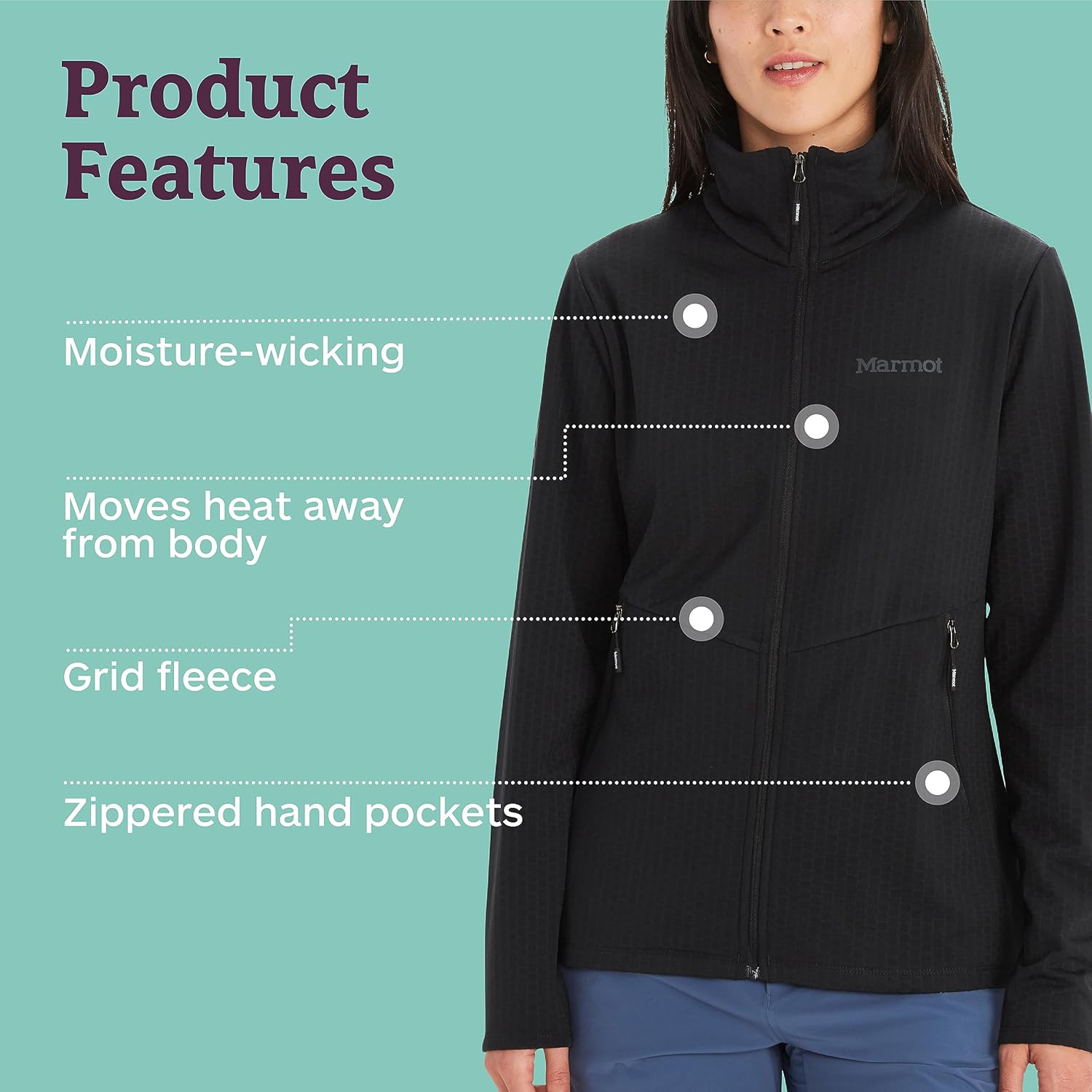 MARMOT Women's Leconte Fleece Jacket - Lightweight, Breathable, Technical Grid Fleeced Layer - Image 4