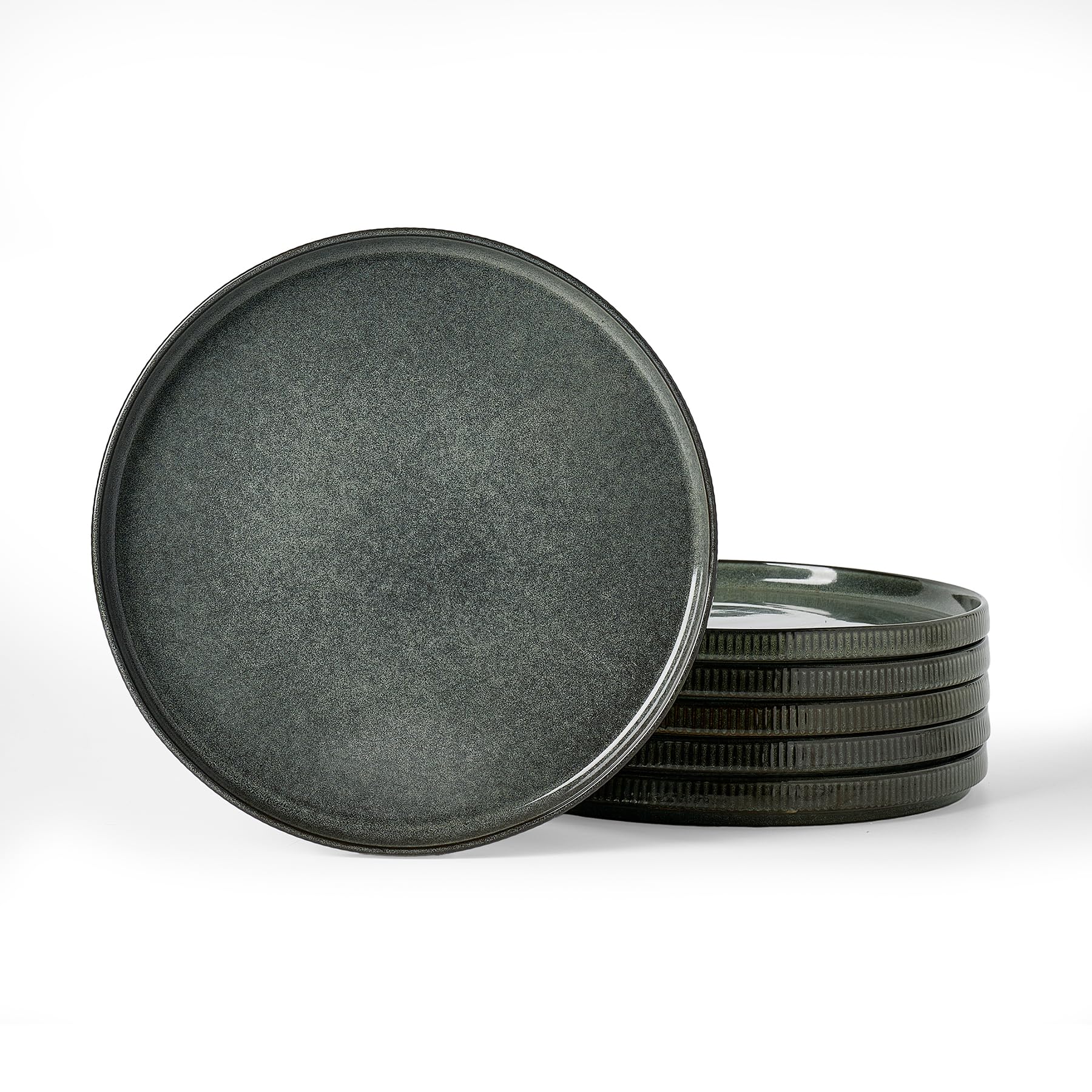 famiware Star Salad Plates for 6, 8 inches Plate Set, Stoneware Dinnerware, Small Dinner Plates for Dessert, Salad, Appetizer,Deep Forest