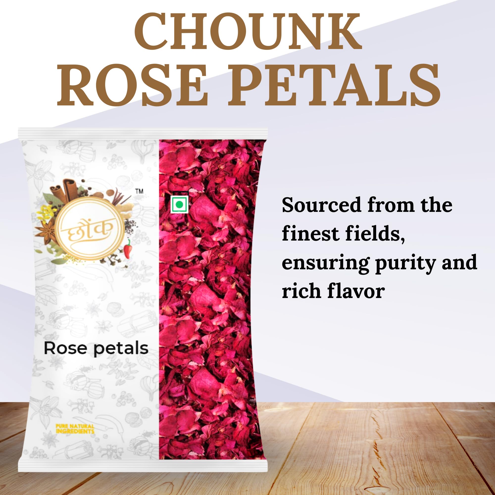 Chounk Premium Sun Rose Petals Dried - 100g, ( 100g x Pack of 1 ) | Dried Rose Petals Edible for Skin Care, Herbal Rose Tea, Decoration on Foods | Dry Rose Petal Edible Toppings for Indian Sweets | Gulab Patti dry 2