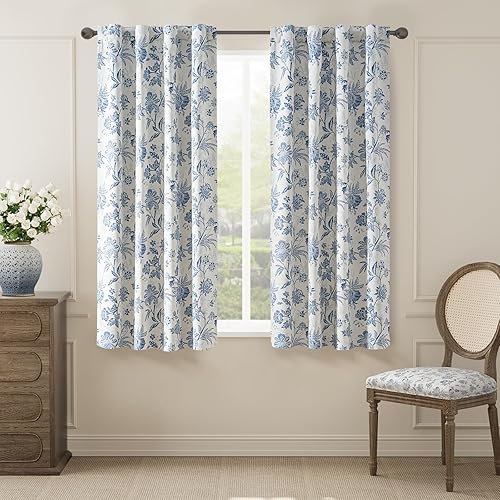 Miniatura 43 de jinchan Cortinas opacas florales para dormitorio, 63 pulgadas de largo, cortinas opacas con estampado de flores, pestañas traseras de campo francés,