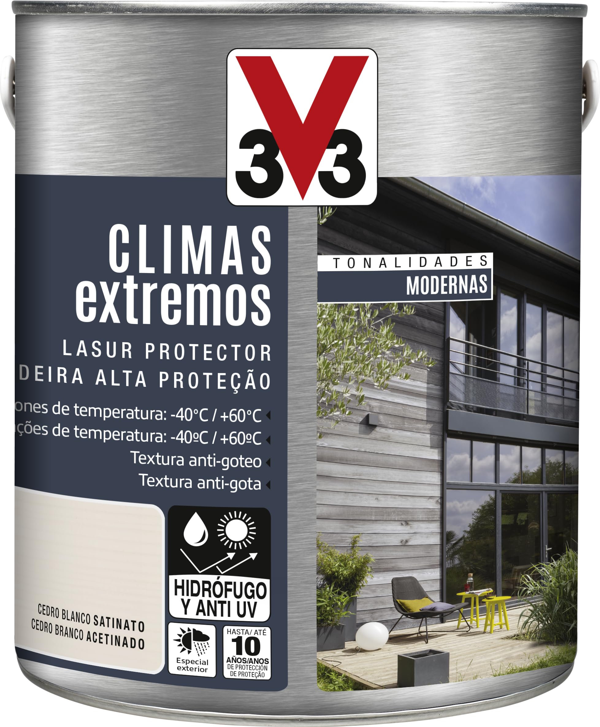 V33 Protector Decorativo de la Madera Climas Extremos Mate Cedro Blanco 2,5L