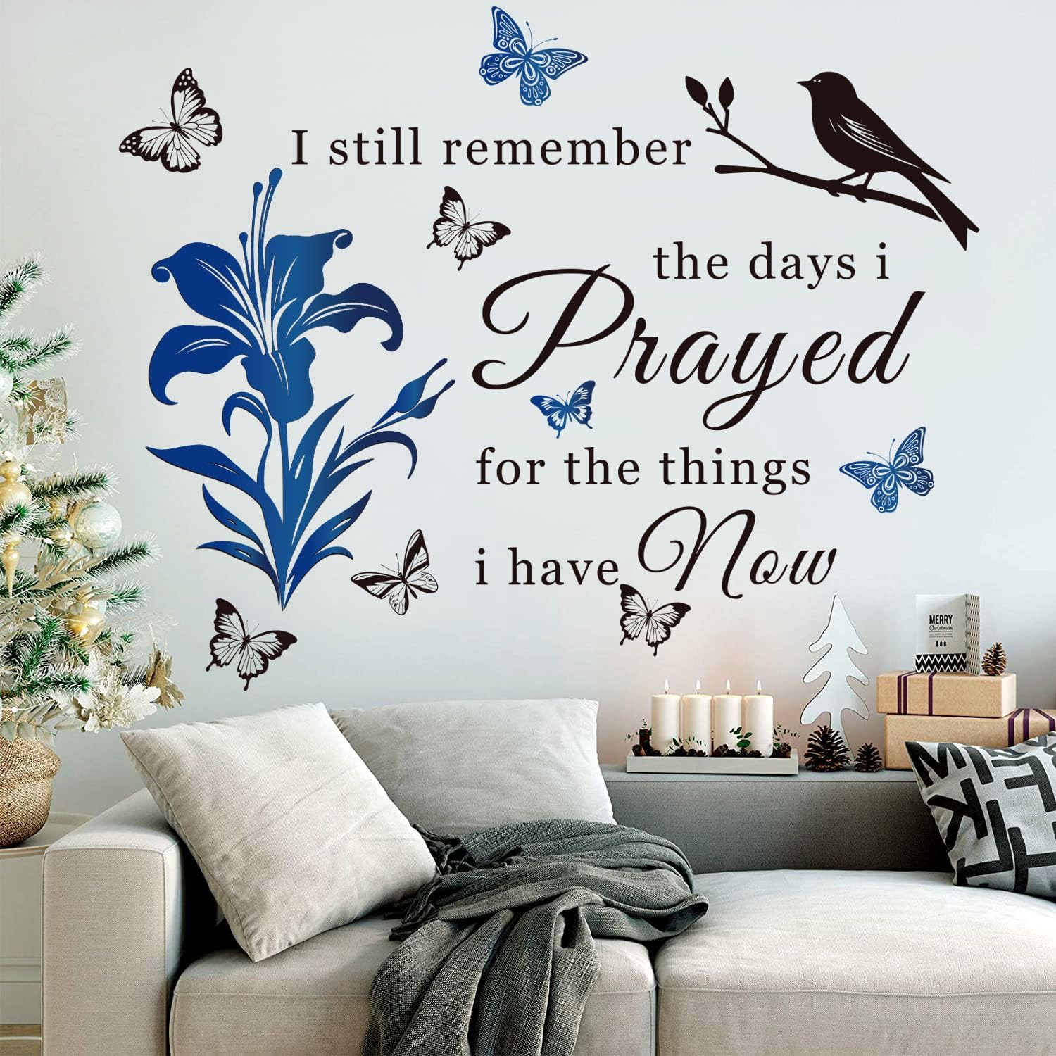Inspirational Vinyl Wall Decal Stickers Quotes I Still Remember The Days I Prayed for The Things I Have Now Wall Art Murals Home Decorations Wall Sticker for Living Room Bedroom School Doors.(Blue)