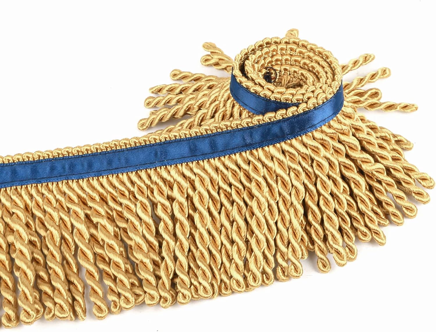 Bullion Fringe Trim and Embellishments 5/10 Yard X 2.5 Inches Fabric Trims Sewing DIY Decoration for Clothes Gold Hebrew Fringes with Blue Ribbon