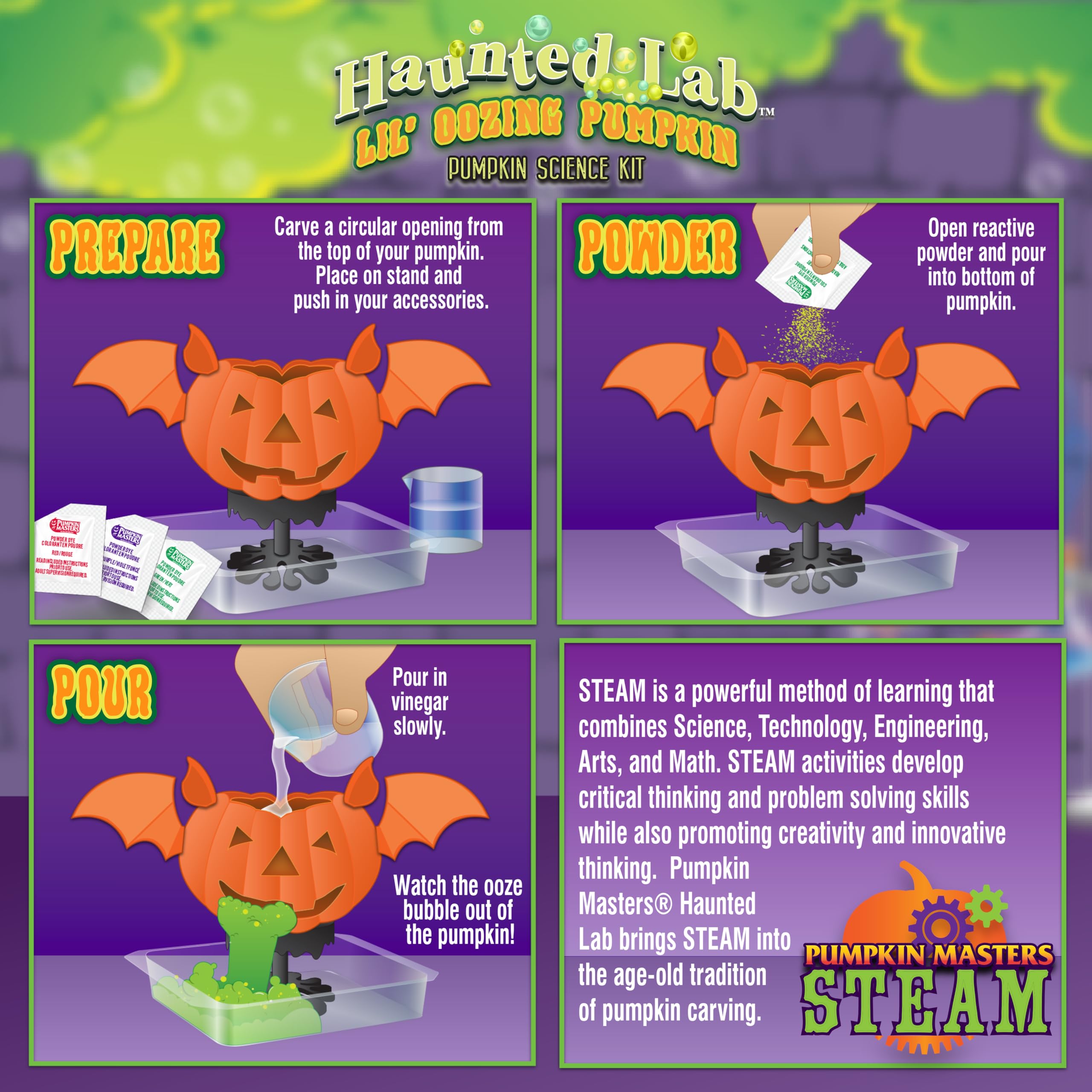 Pumpkin Masters Haunted Lab Lil' Oozing Mini Pumpkin Science Kit, 3 pacchetti Oozing inclusi, con vassoio facile da pulire