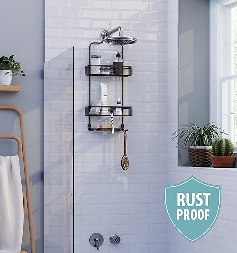Miniatura 2 de Zenna Home Organizador de ducha colgante para colocar sobre el cabezal de ducha, resistente al óxido, sin taladrar, organizador de baño con 2