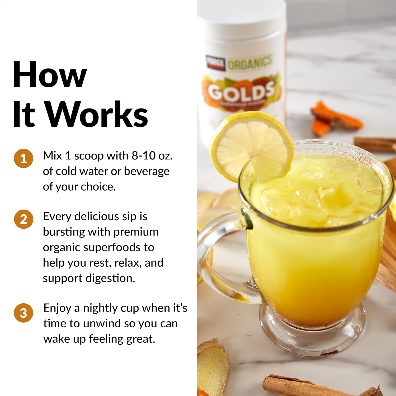Force Factor Organics Golds Superfood Powder to Improve Rest and Relaxation, Turmeric Curcumin and Mushroom Supplement with Turkey Tail Mushroom, Chaga, and Ginger, Soothing Citrus