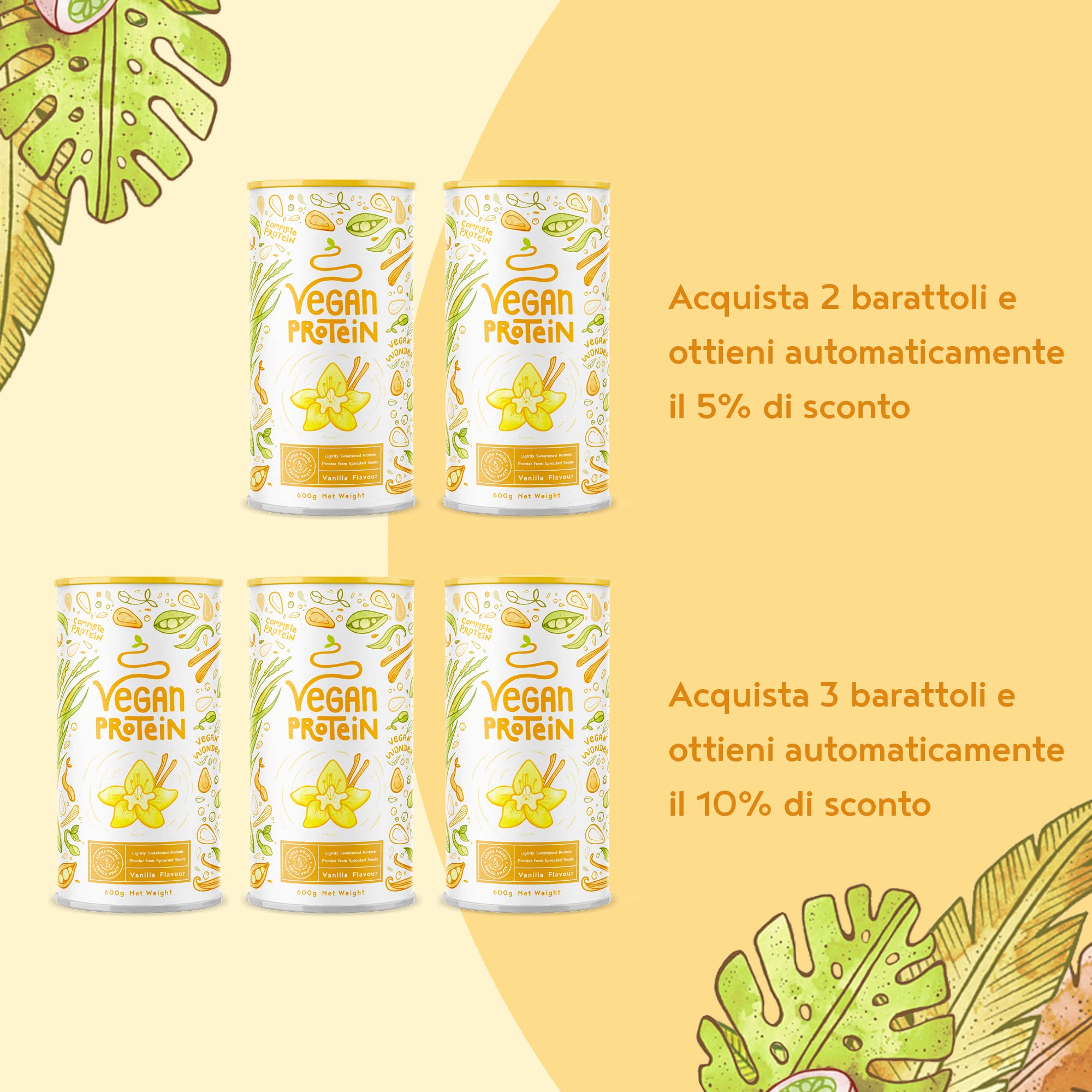 Proteine in Polvere Vegane | Gusto Vaniglia | 22g Proteine | Proteine Vegetali Isolate in Polvere di Pisello, Riso, Girasole e Soia | Massa Muscolare | 1200g Vegan Protein Powder | Alpha Foods