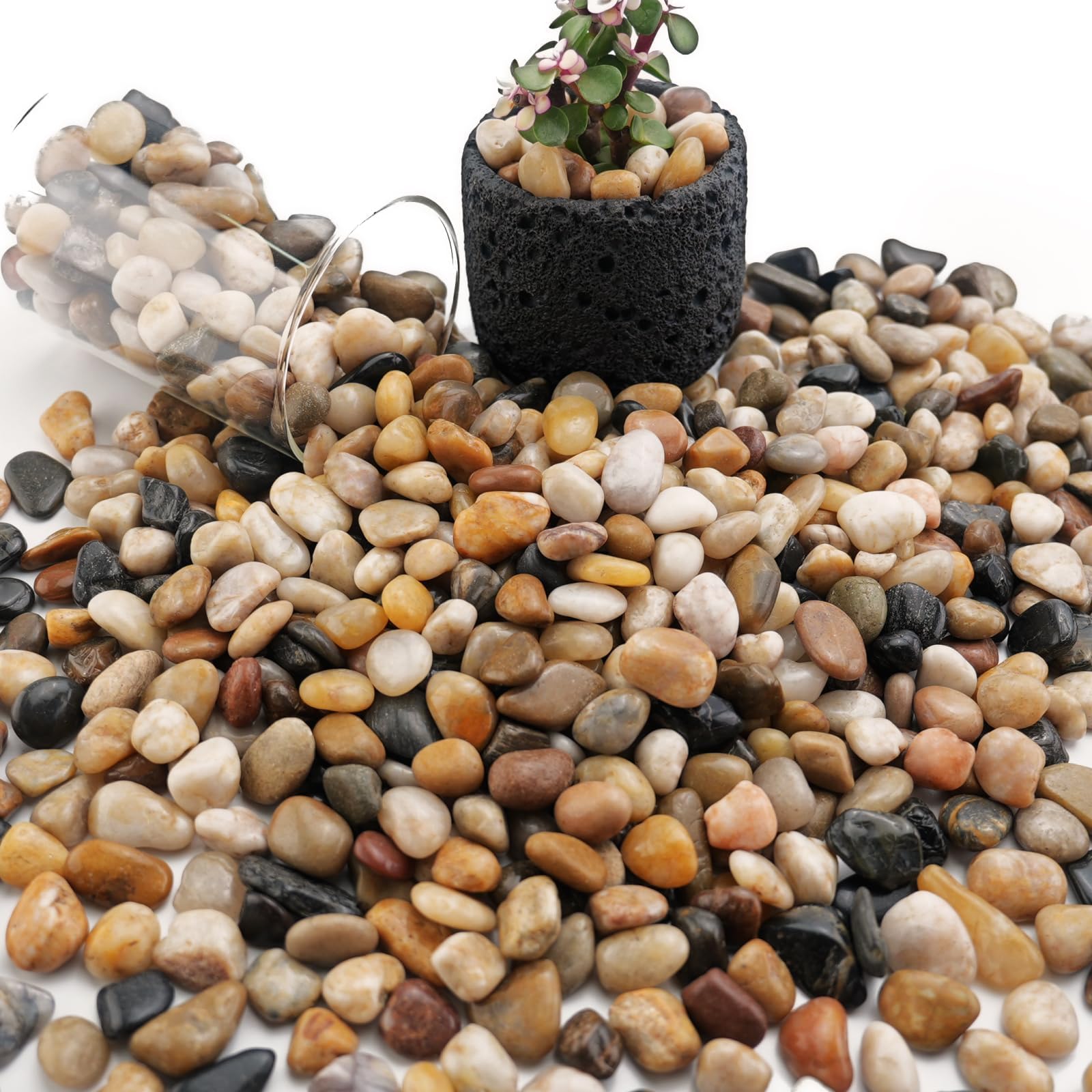 NUPICK 3lb River Rocks for Plants Indoor, 3/8 Inch Mixed Pebbles for Vase Fillers, Decorative Pea Gravel for Fish Tank, Natural Polished Stones for