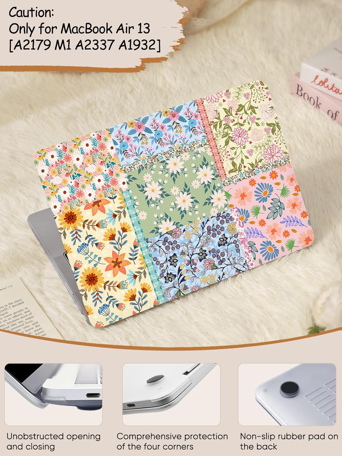 Seorsok Compatible with MacBook Air 13 Inch Case 2022 2021 2020-2018 Release A1932 A2179 M1 A2337 Touch ID,Colorful Blooming Flower Plastic Hard Shell Case with Keyboard Cover,Pink Floral - Image 4