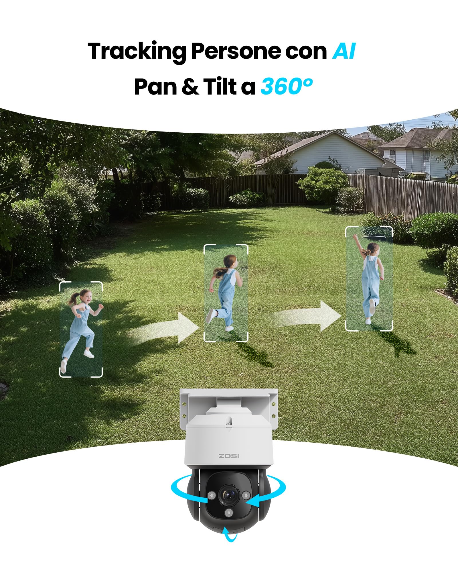ZOSI 4K PoE PTZ Kit Telecamera Sorveglianza Esterno, 4 Dome, NVR 8CH 2TB | Rilevamento Persona/Veicolo, Inseguimento AI, Audio Bidirezionale, Visione Notturna IR, Rotazione 360°