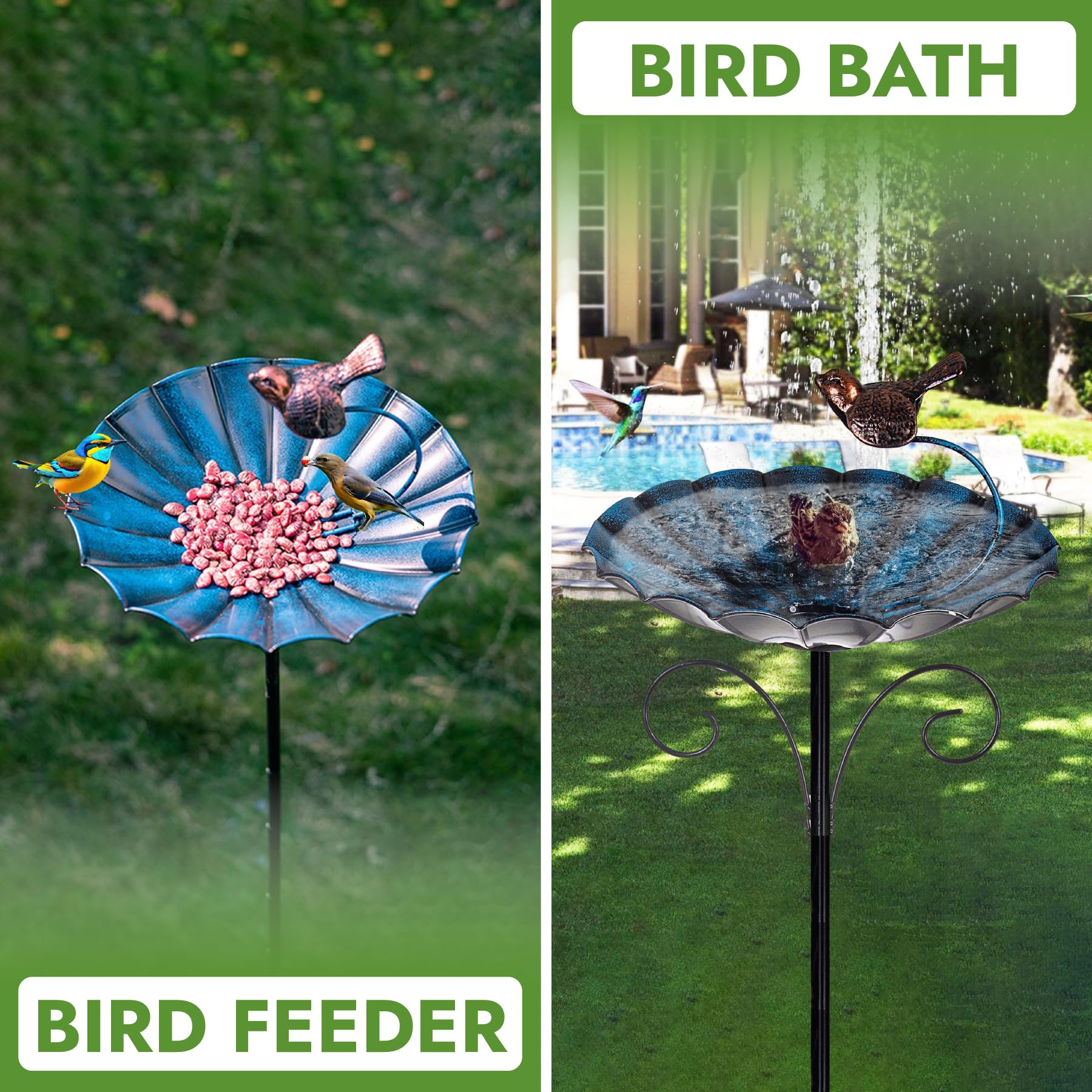 Bain d'oiseaux et mangeoire 2 en 1 – Bain d'oiseaux résistant au gel, bol de 26 cm, support de 83 cm, abreuvoir pour oiseaux debout, mangeoire pour oiseaux, bain pour oiseaux résistant à l'hiver