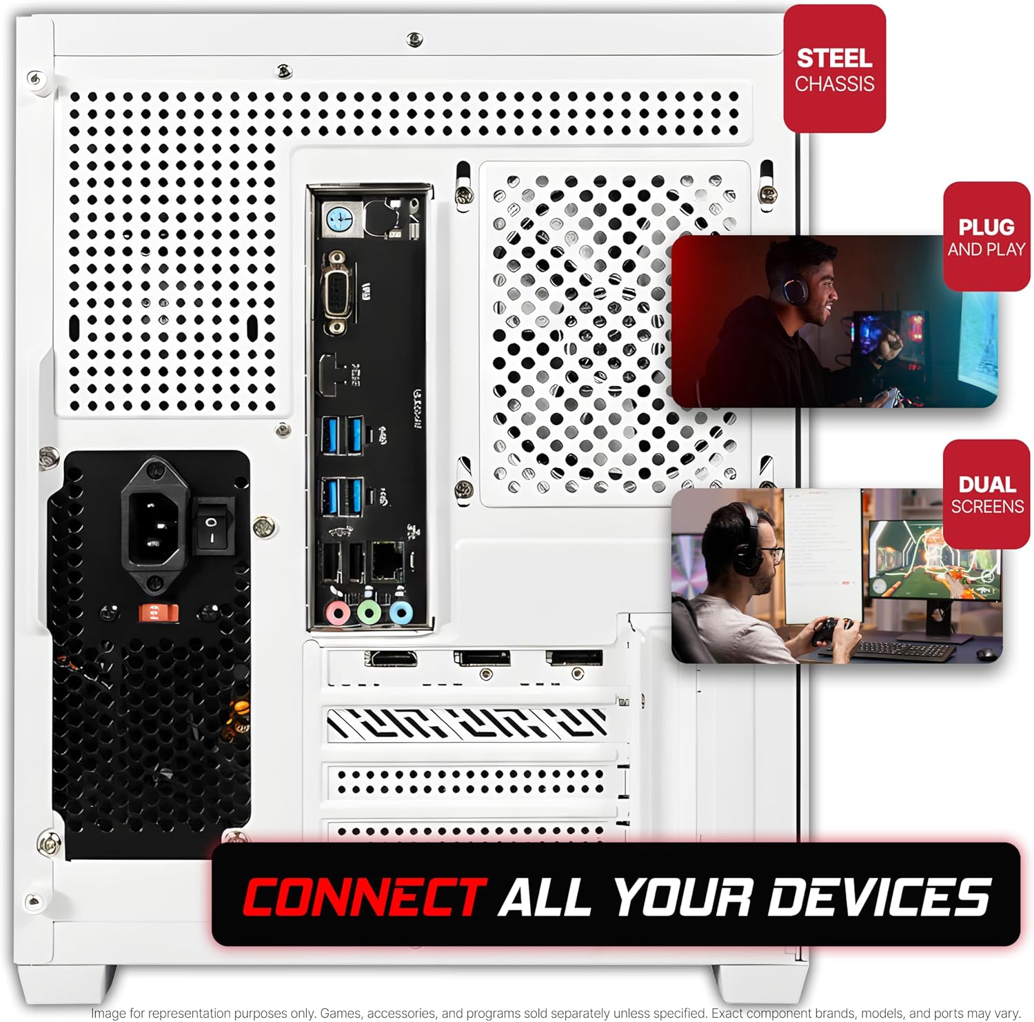 SAAV CORE Prebuilt Gaming PC Bundle Desktop Tower AMD Ryzen 7 5800X GeForce RTX 5060 8GB GDDR7 Dual Curved 27in Monitor 32GB DDR4 1TB NVMe WiFi 6 Windows 11 AIO Liquid Cooled Computer PC Gaming White