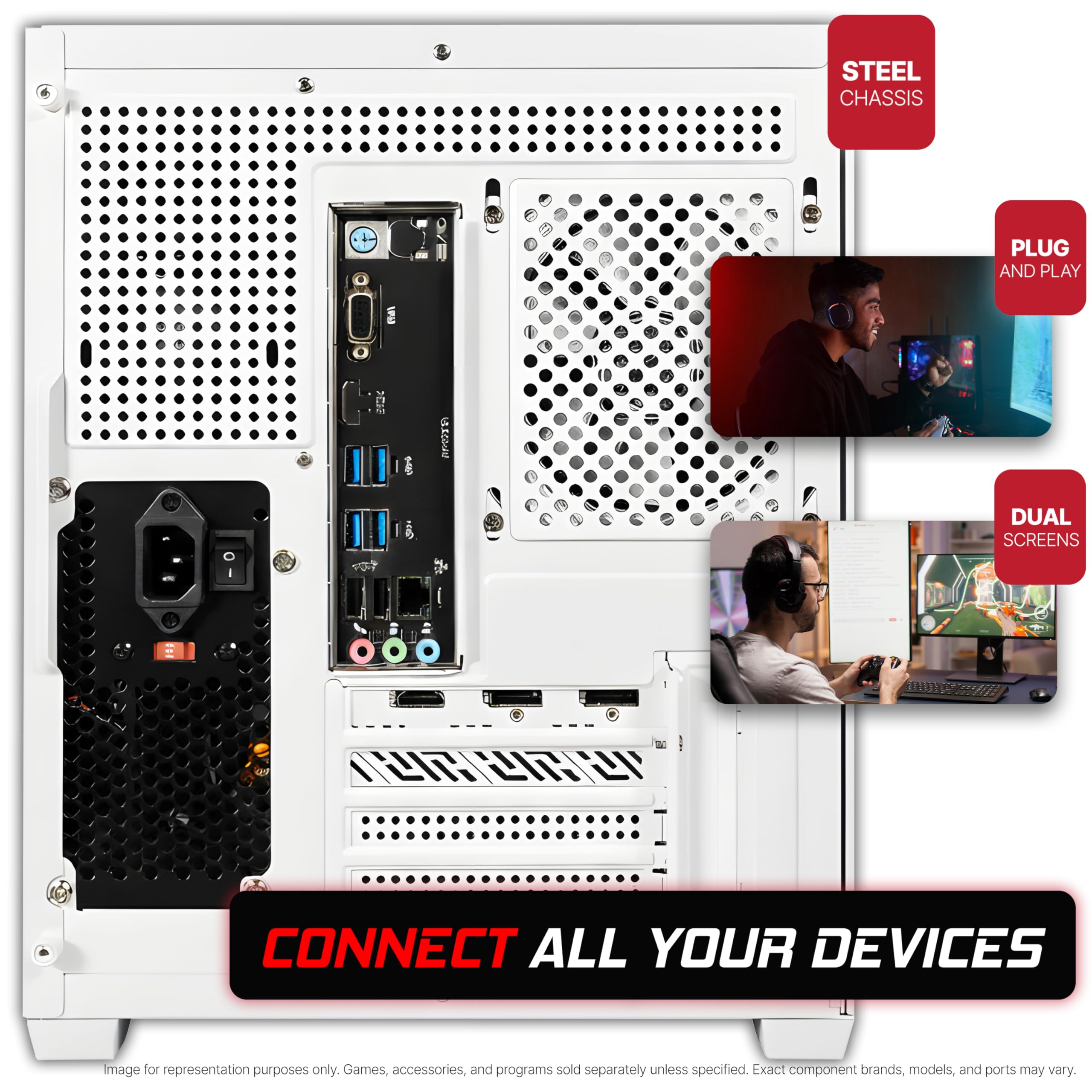 SAAV CORE Prebuilt Gaming PC Bundle Desktop Tower AMD Ryzen 7 5800X Radeon RX 9060 XT 8GB GDDR6 Dual Curved 27in Monitor 32GB DDR4 1TB NVMe WiFi6 Windows 11 AIO Liquid Cooled Computer PC Gaming Black: 5060 | Ryzen 7 | 32GB Air 27 x1