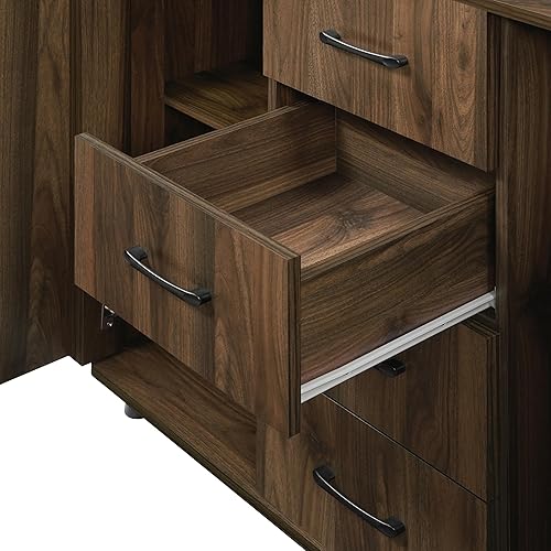 Miniatura 7 de LuxenHome - Armario buffet de 47 pulgadas con almacenamiento, armario de almacenamiento de nogal con puertas y cajones, modernos gabinetes de bar de