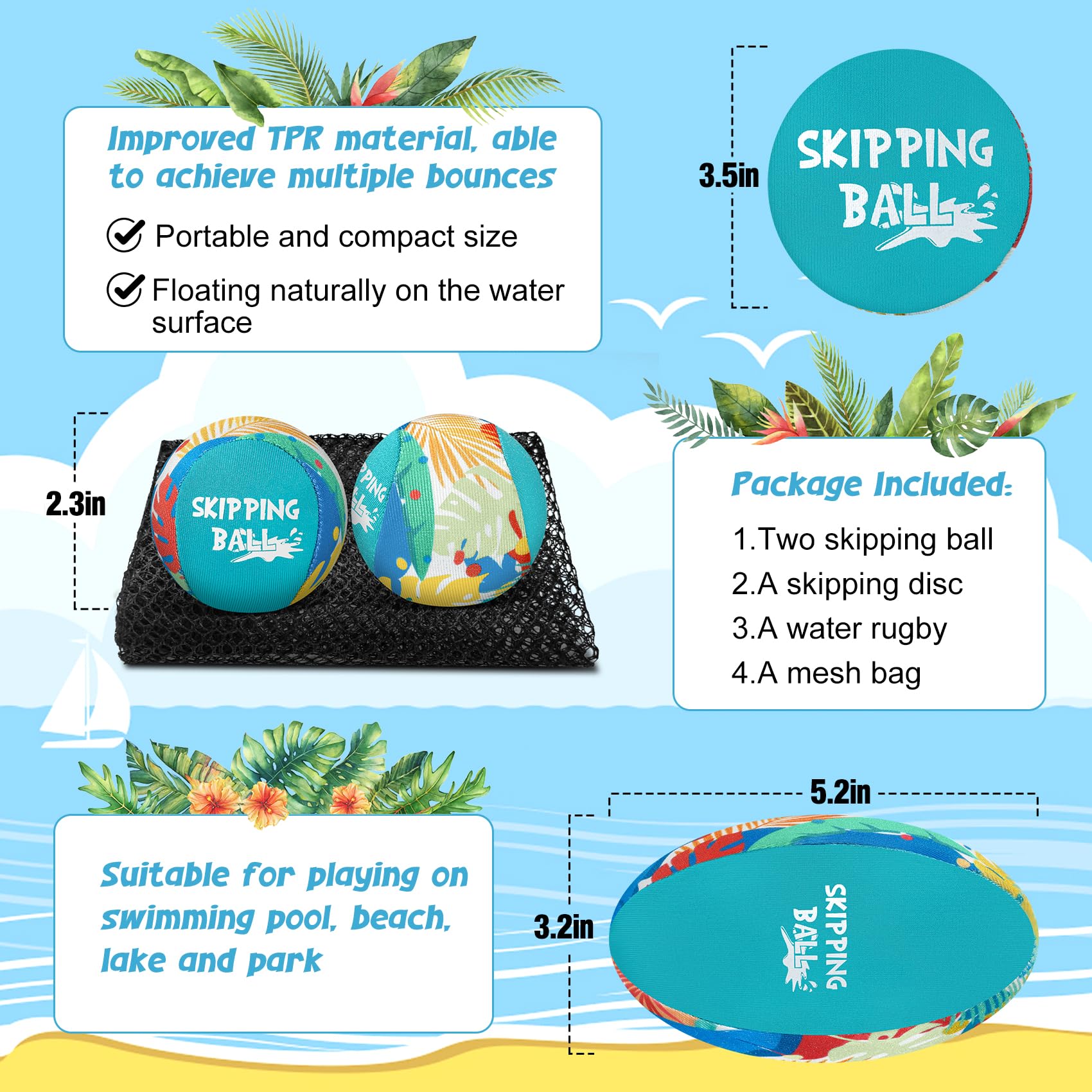 Paquete de 4 pelotas de salto de agua para juguetes de playa, pelota de playa con bolsa de malla, pelotas de piscina para piscina, playa, río, lago 3