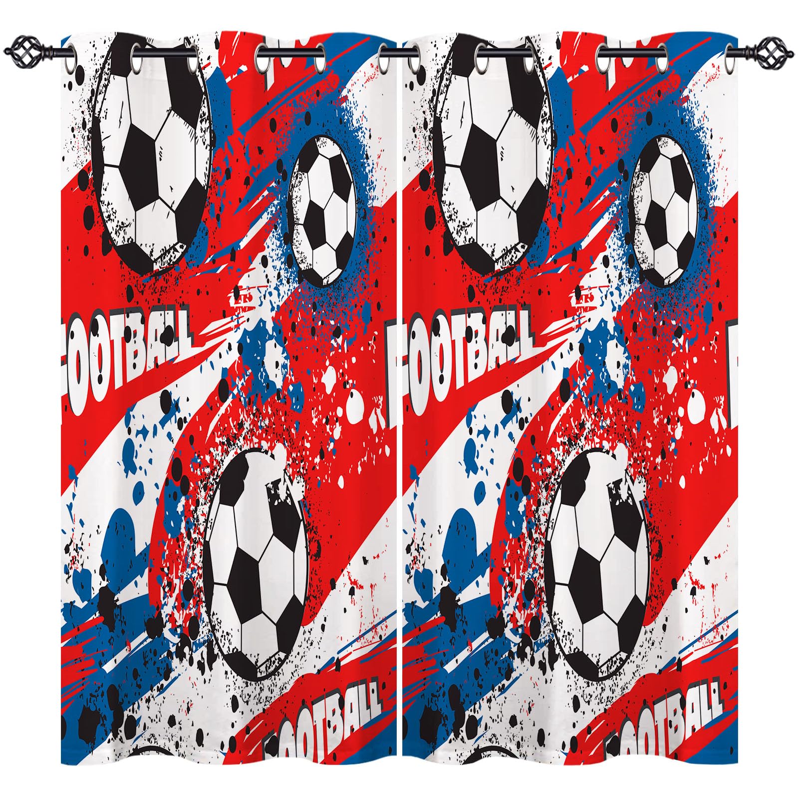ANHOPE Football Curtains Eyelet Soft Thermal Insulated Blackout Curtains Abstract Sports Theme Soccer Ball Print Pattern Ring Top Window Drapes for Kids Boys Bedroom Living Room 46 x 54 Inch 2 Panels