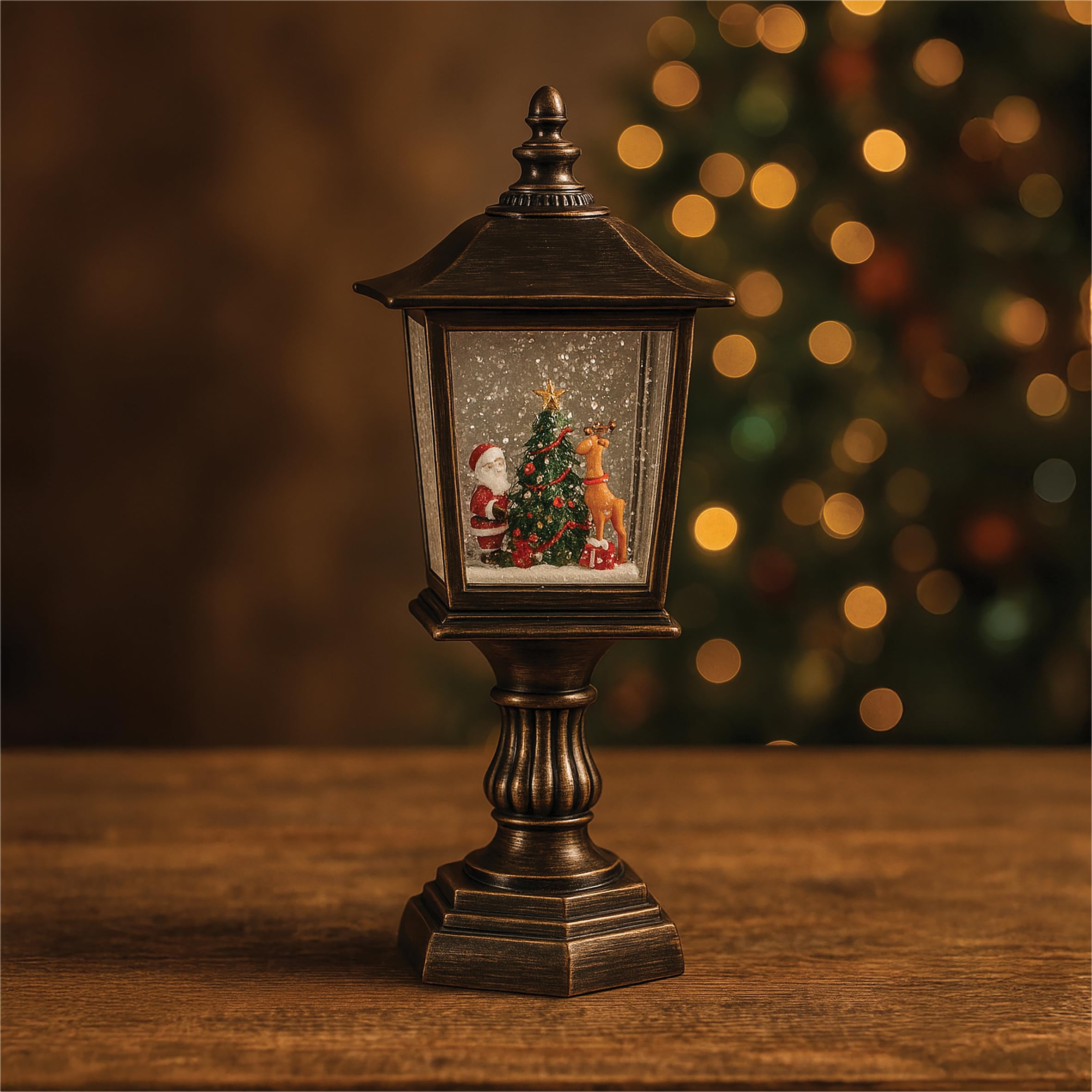 Xmas Haus Warm White Snow Festive Christmas Swirl Glitter Led Lantern Led, 32X14x145cm, 3Xaa Battery Operated, Indoor Holiday Decoration