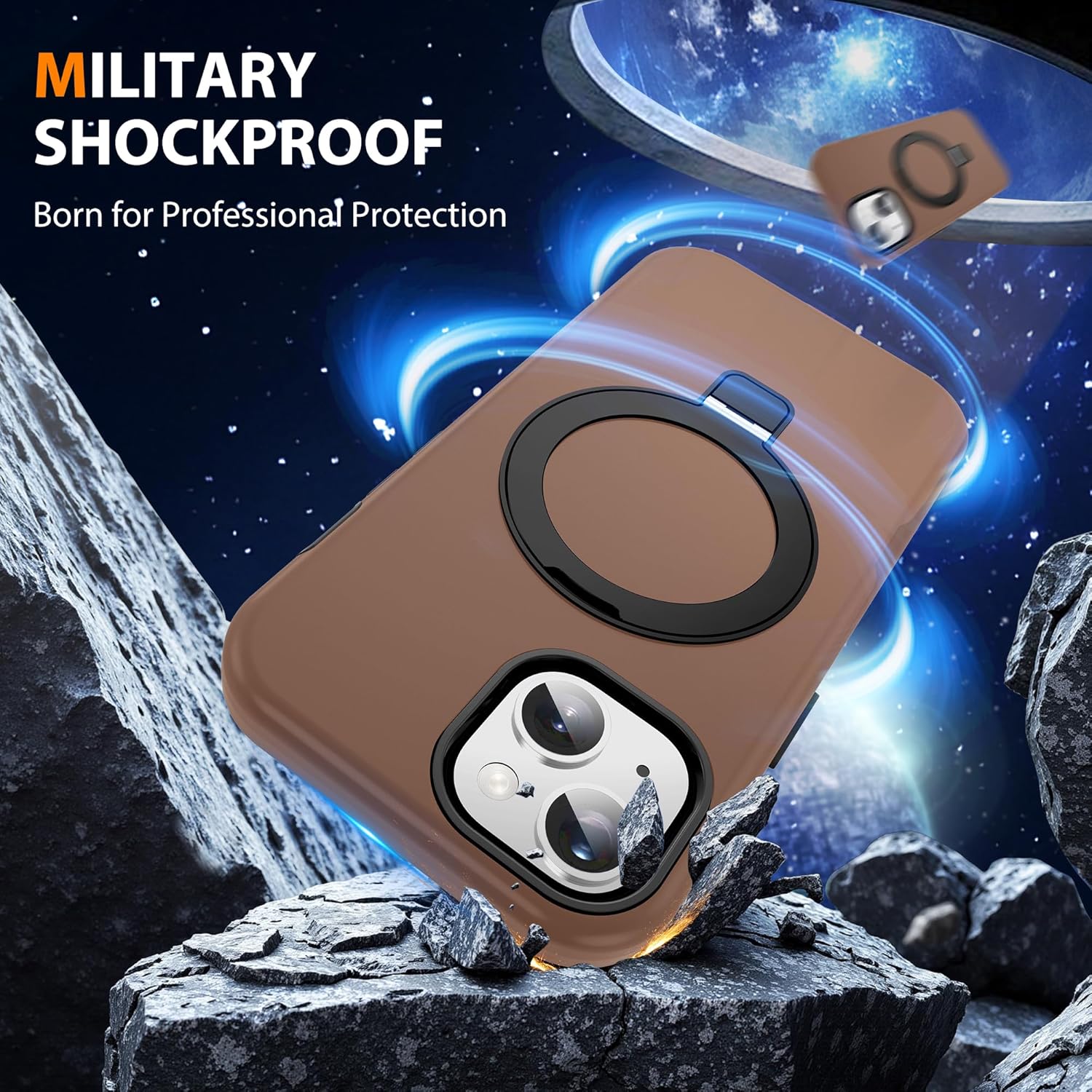 Compatible with iPhone 13 & 14 Case 6.1'' with Magnetic Ring Stand [Military Drop Protection][Compatible with Mag-Safe] Phone Case for Men Wowen,Brown