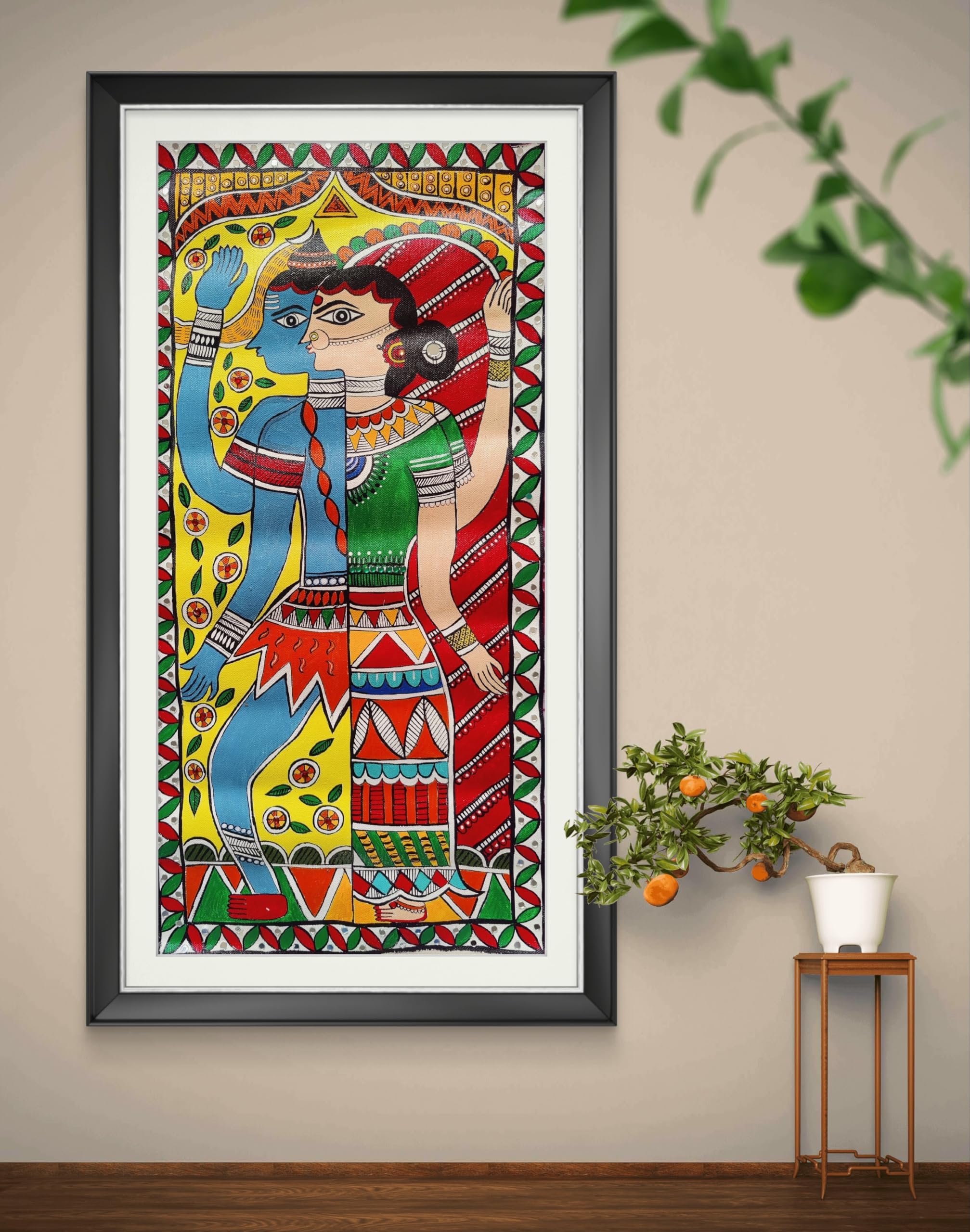 BHARAT ART BAZAAR | Handmade Ardhanarishvara Madhubani Painting - Traditional Indian Folk Art for Home Decor | Handcrafted Home D�cor Wall Art (Handmade Artwork) | 12" x 24"-image-16