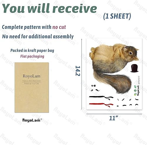 Miniatura 4 de Calcomanía de pared de ardilla con accesorios decorativos, extraíble, despegar y pegar, impermeable, decoración de pared para niños, bebés, aula,