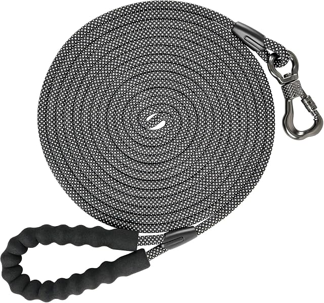 NTR 15FT Training Leash for Dogs, Nylon Rope Dog Leash with Swivel Lockable Hook and Comfortable Padded Handle, Cat Puppy Leash Lead for Small Medium Large Dogs Training, Playing, Camping, or Backyard
