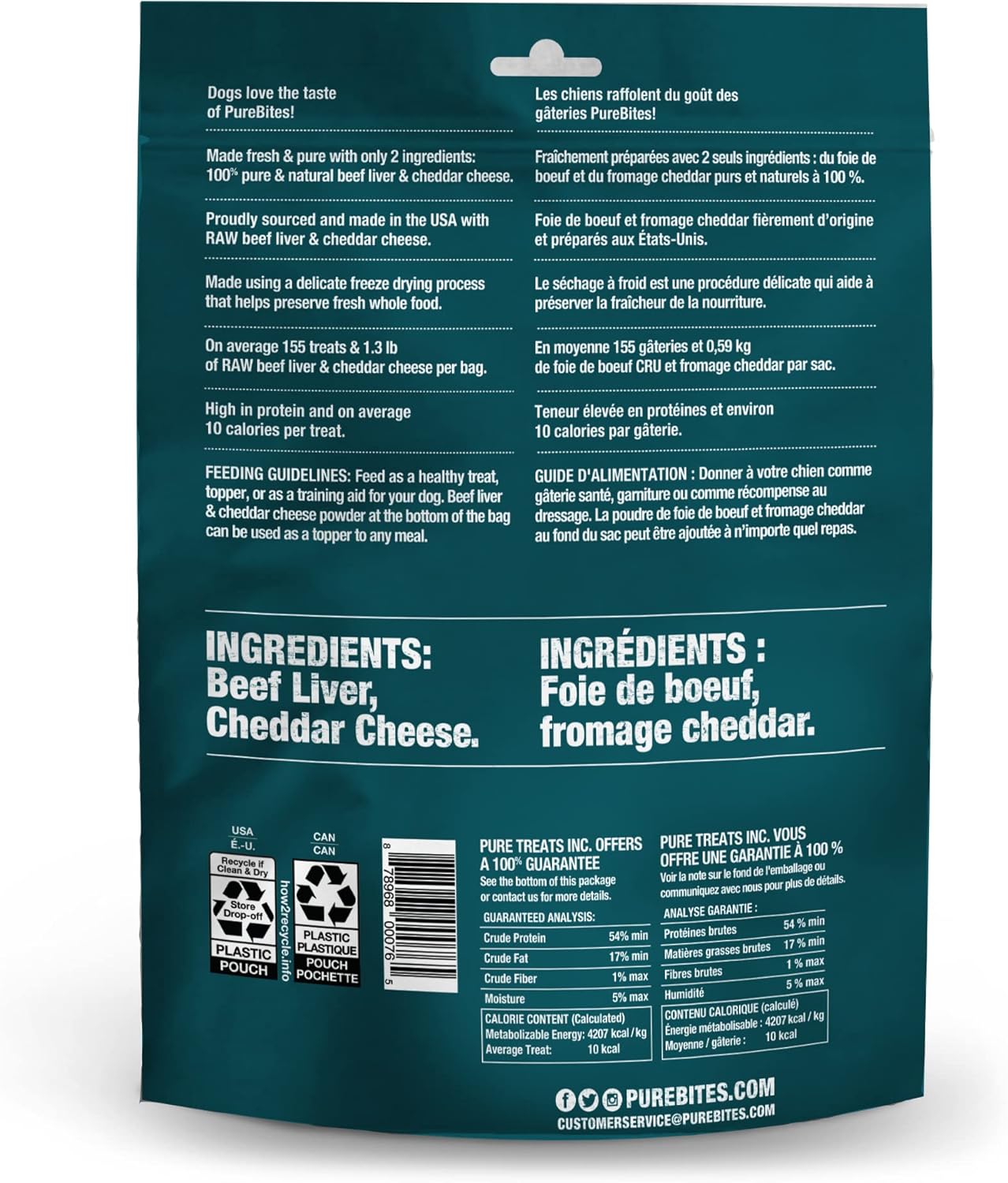 PureBites Beef Liver & Cheddar Cheese Freeze Dried Dog Treats, 2 Ingredients, Made in USA, 8.8oz