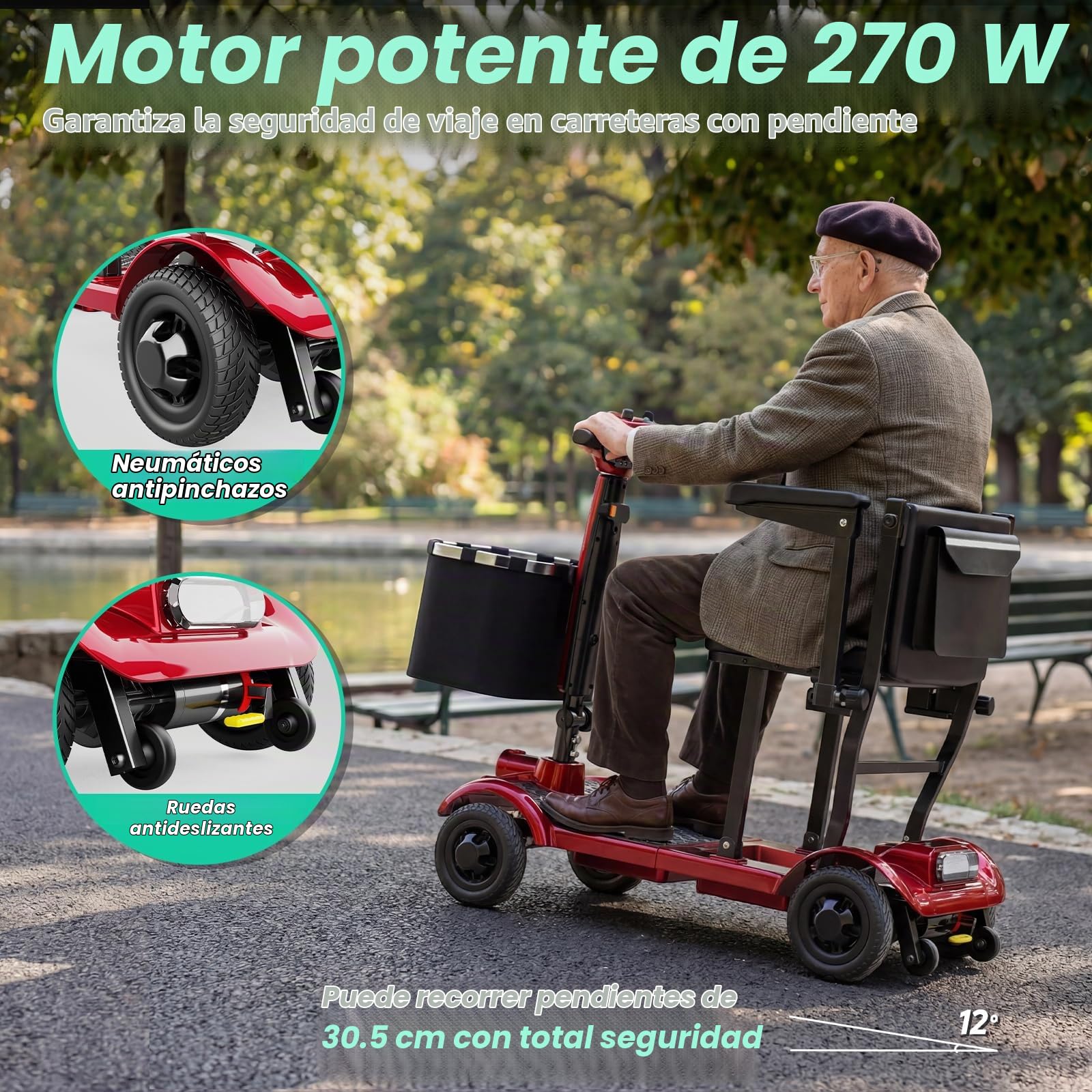 X-17 Plegable Mobility Scooter Discapacitados Personas mayores 4 Ruedas Bolsas Delanteras y Traseras, Autonomía 30km, Capacidad de Subir, Carga Máx 130kg,Asiento Ergonómico Cómodo
