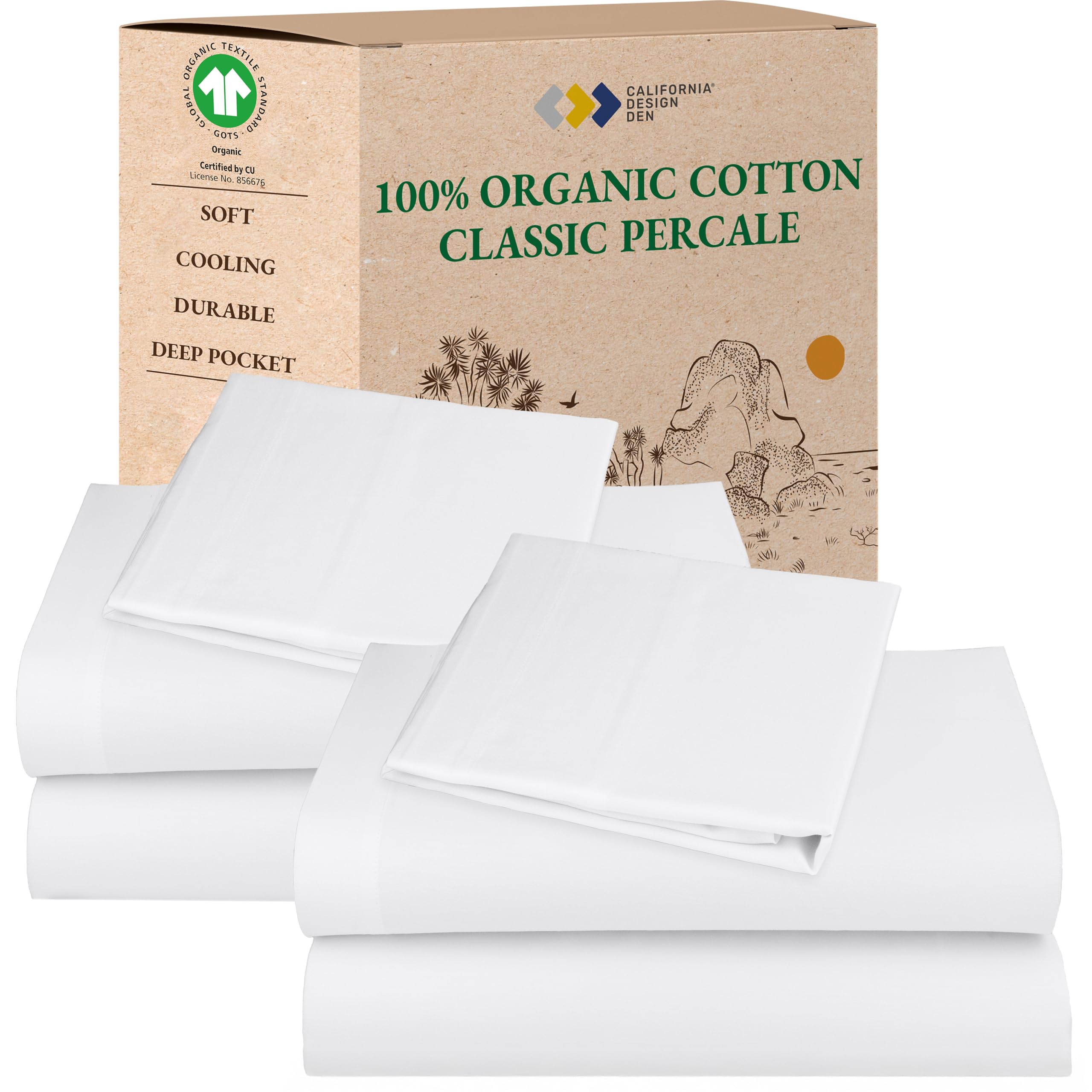 California Design Den 2-Pack Twin XL Sheet Sets - 100% Organic Cotton, Crisp and Breathable Percale Twin XL Bed Sheets, Deep Pockets, Lightweight