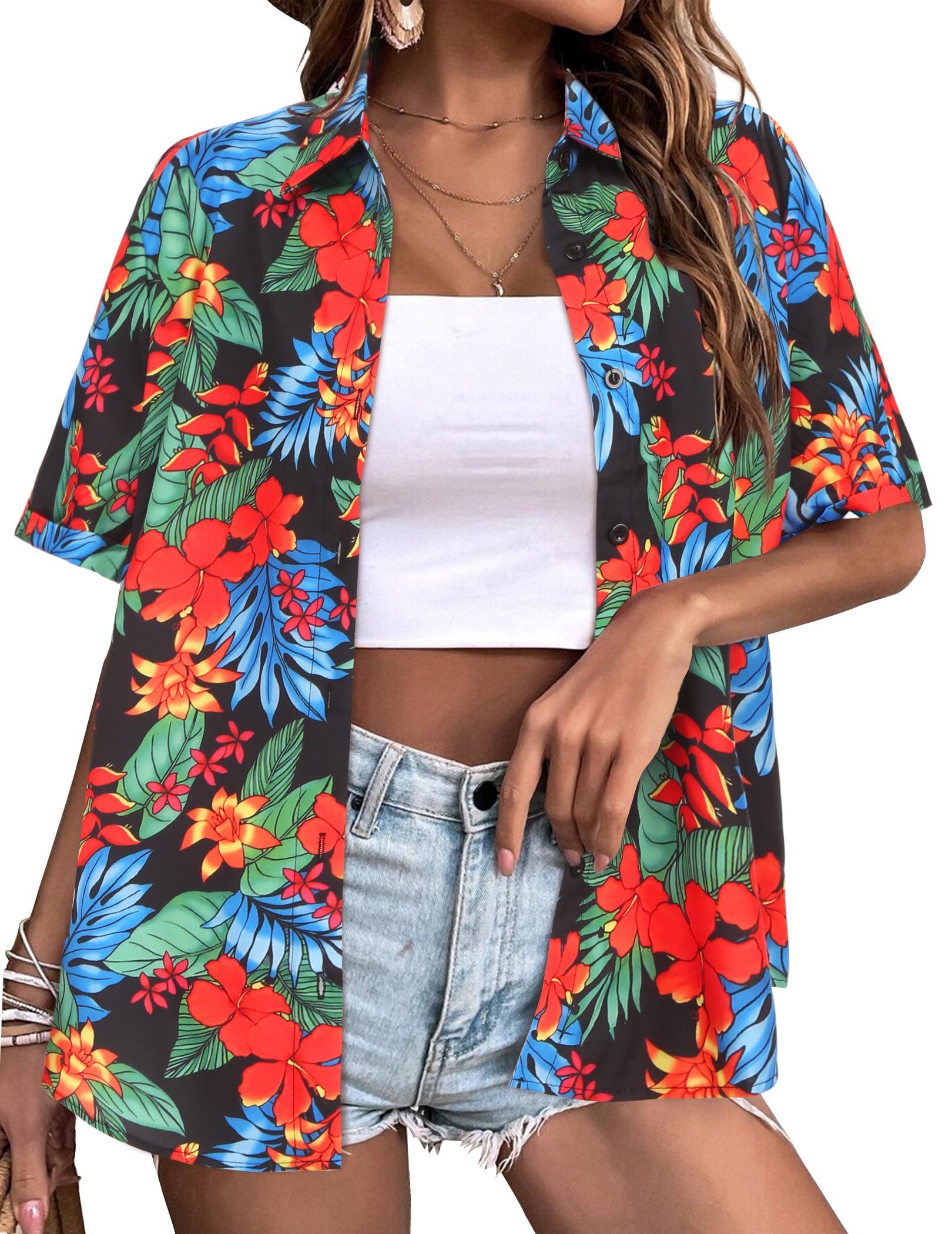 Wuiliy Novelty Hawaiian Button-Down Shirts For Men - Short Sleeve Printed Vacation Shirt, Tropical Beach Style