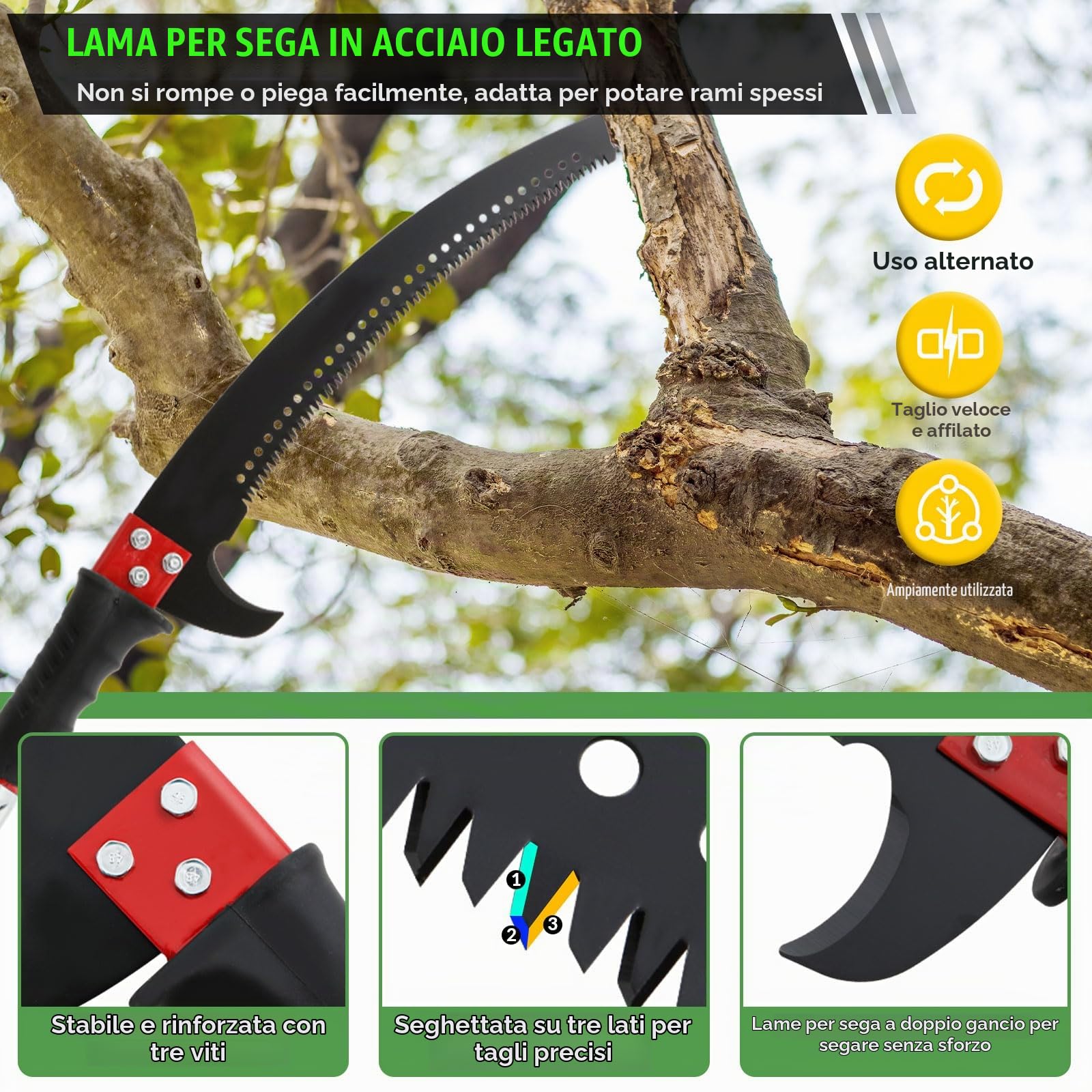 9M Sega Per Alberi Con Manico Telescopico, Seghetto Per Potatura Manuale, Regolabile in Altezza Attrezzi da Giardinaggio per Tagliare i rami in alto nel