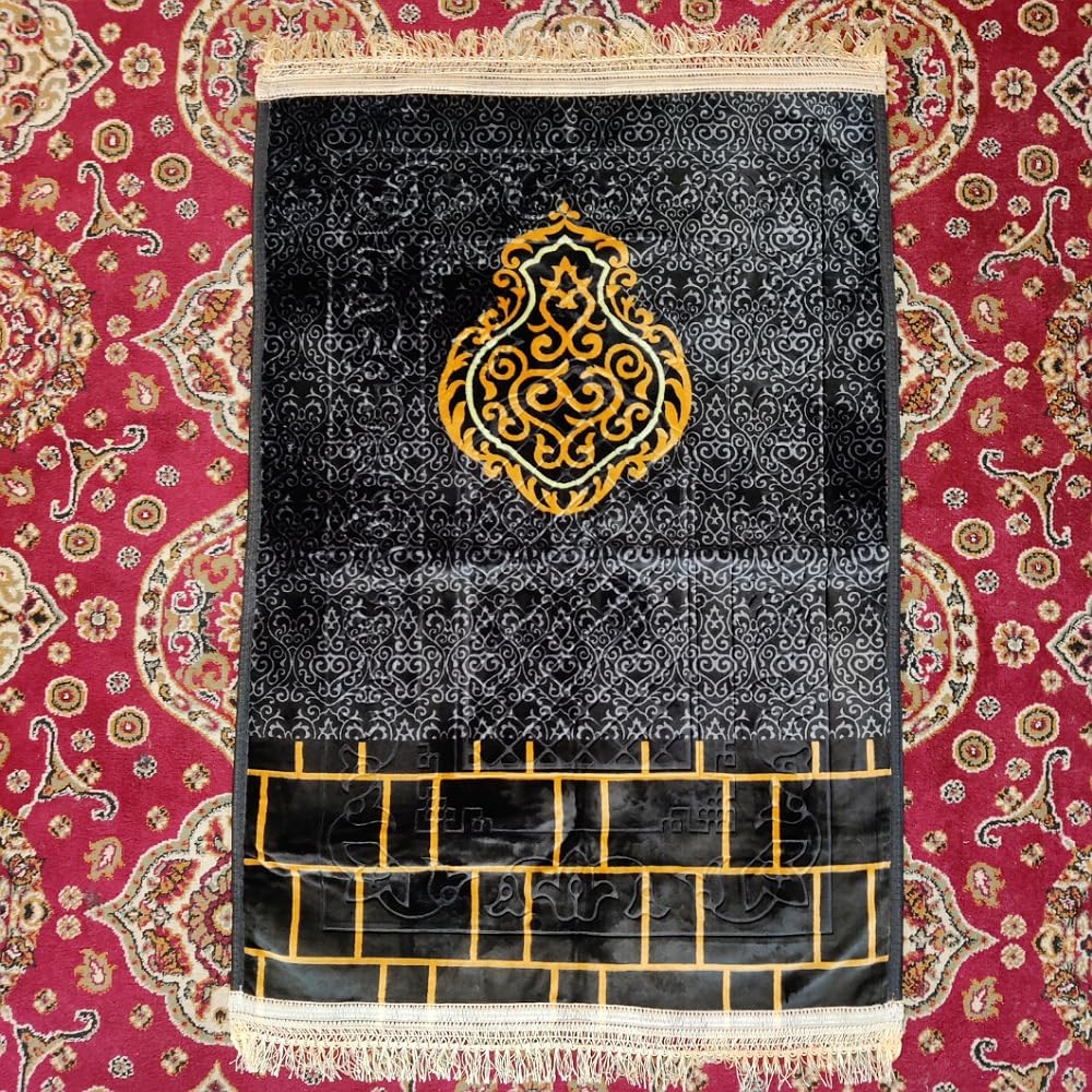 Weinbu Pure Velvet Prayer Mat | Premium Musallah Prayer Rug Portable | Anti Skid Rug | Multicolor | Assorted-image-1