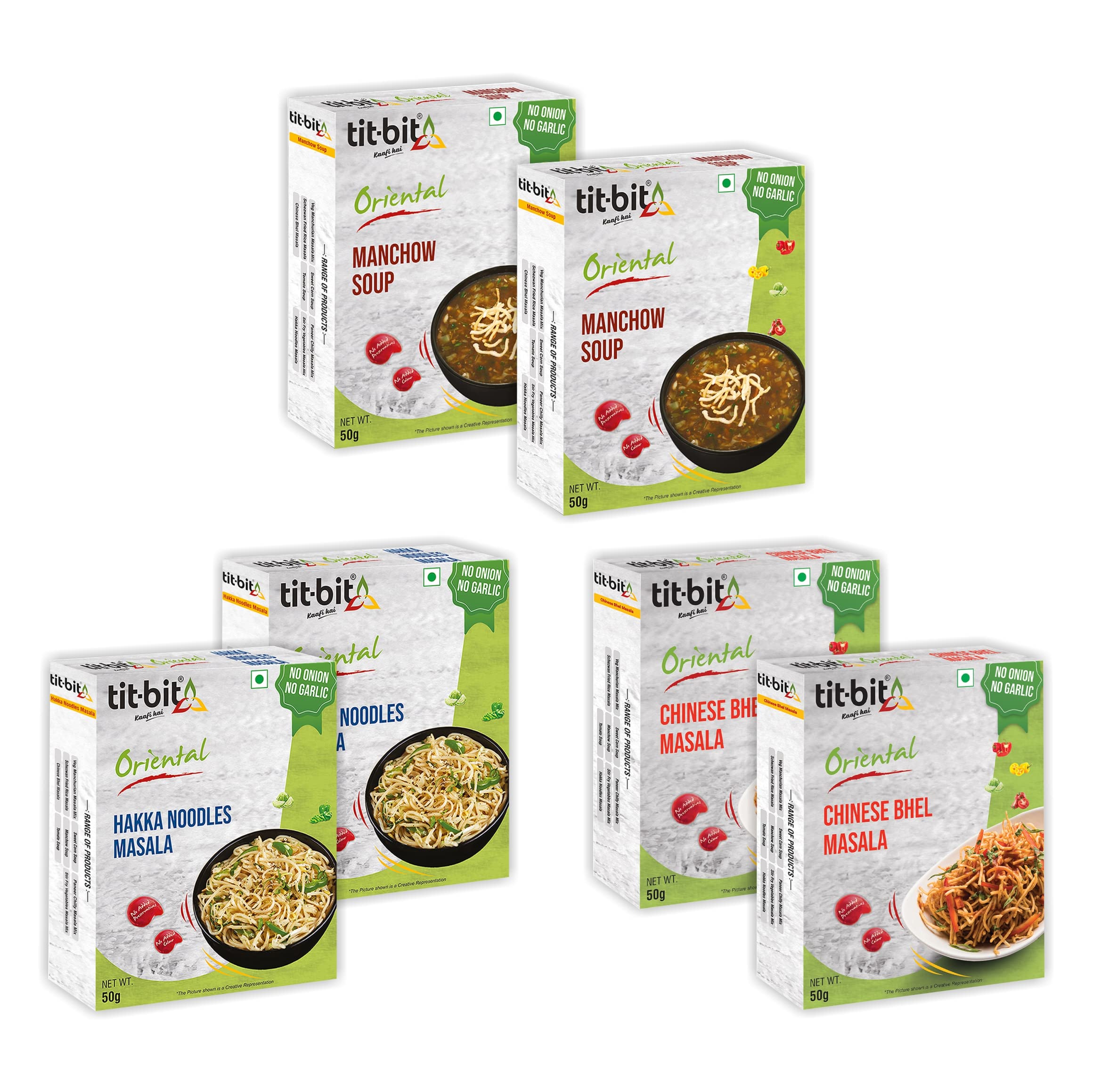 No Onion Garlic Spices - Manchow Soup, Hakka Noodles Masala, Chinese Bhel Mix - Quick & Easy to Make - Pack of 6 - Each Masala 2 Packs (300g)