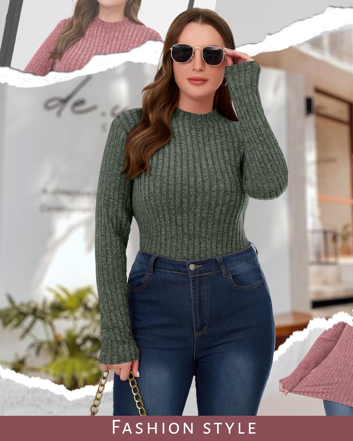 3 Pack Women's Plus Size Sweaters Long Sleeve Mock Neck Lightweight Tunic Sweaters Casual Tops 2026 Trendy - Image 2