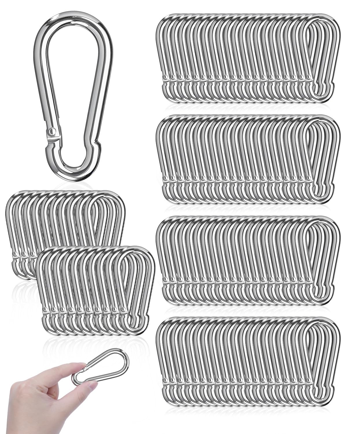 Lifella Key Chain Hooks, Small Carabiner Clips, 100pcs 2.36 Inch, Spring Snap Hook, Keys Clip, Carabiners Heavy Duty Fit for Link Key Chain, Hammock Swing Hiking, Travel Metal Clips for Rope Rings