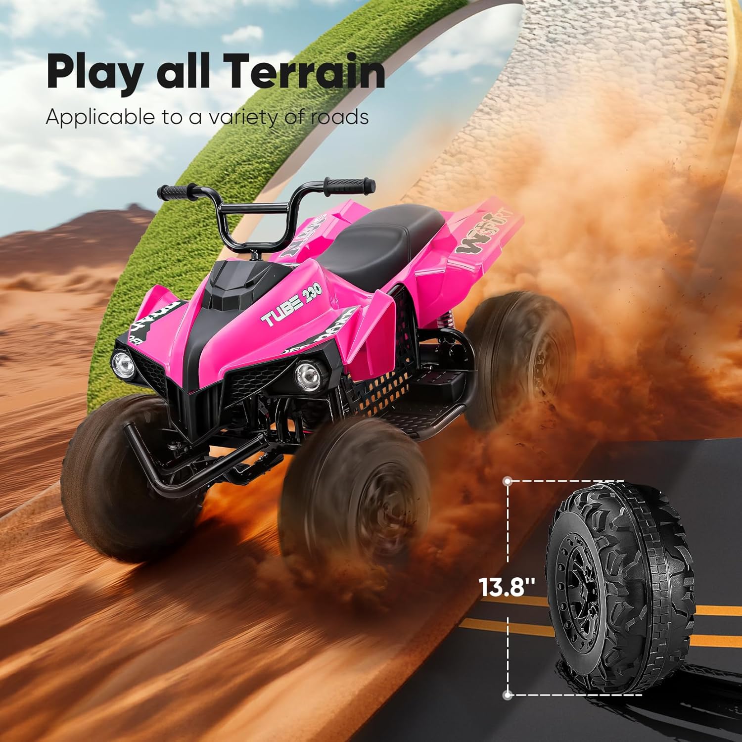 ELEMARA 24V Iron-Frame 2 Seater Ride on ATV for Big Kids,4WD Heavy-Duty ATV for Kids with Bluetooth,4 Wheeler Ride on Car with Realistic Sounds,Spring Suspension,Ultimate Adventure for Boy&Girls,Pink