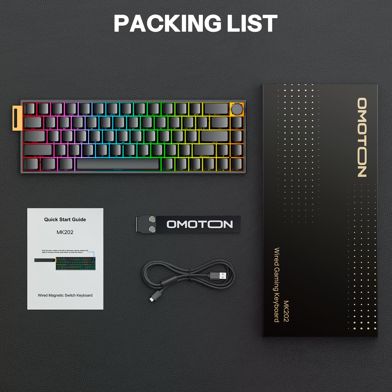 OMOTON Aluminum Magnetic Switch Gaming Keyboard, 65% Compact Mechanical Keyboard Hall Effect with 0.01ms Response, Side-Printed PBT, Hot Swappable Wired Keyboard with Knob for FPS Gamers, Black — view 6