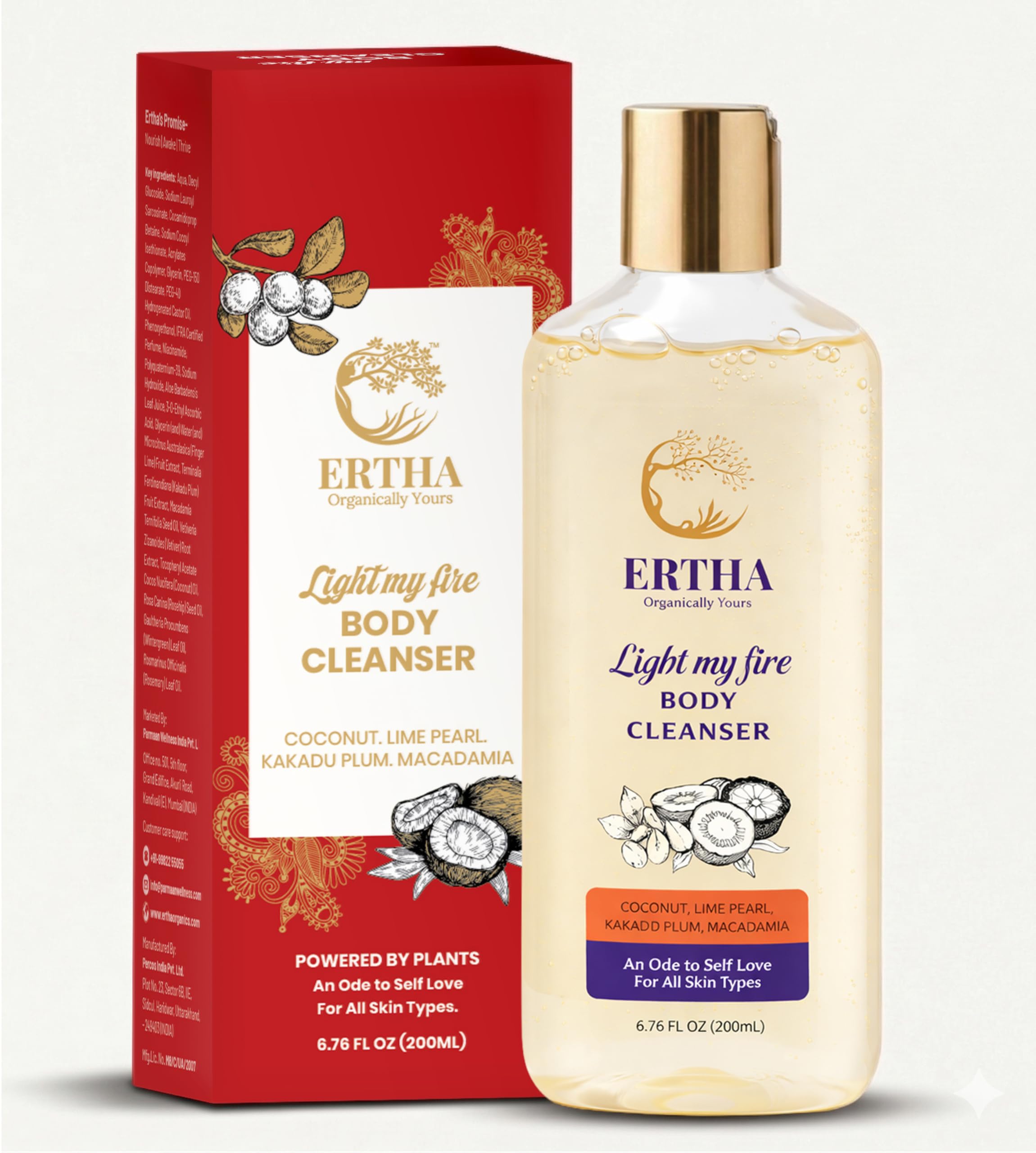 ERTHA Organically Yours My Fire Oudh Body Wash | Gentle & Hydrating for Men & Women with Coconut Lime Pearl Macadamia and Kakadu Plum | Skin Cleanser for Smooth Texture Balanced Feel - 100ML-image-24