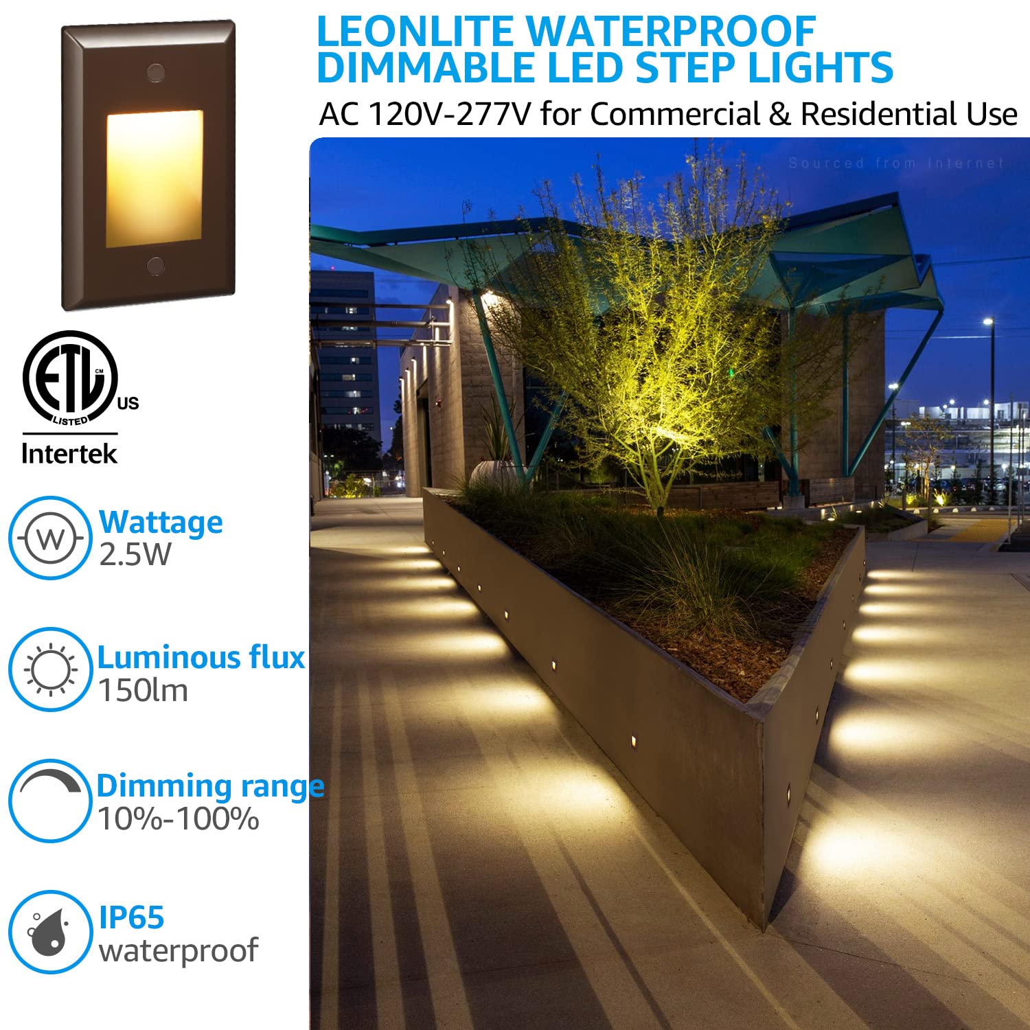 Step Lights Outdoor LEONLITE 8-Pack Premium Series 5CCT 7 Inch LED  Hardscape Lighting Swivel, 2200K/2700K/3000K/4000K/5000K Selectable,  Retaining Wall Light Low Voltage, 12V Paver Light, 4.5W Outdoor Step Light,  ETL Outdoor Steps, image size:1500x1500