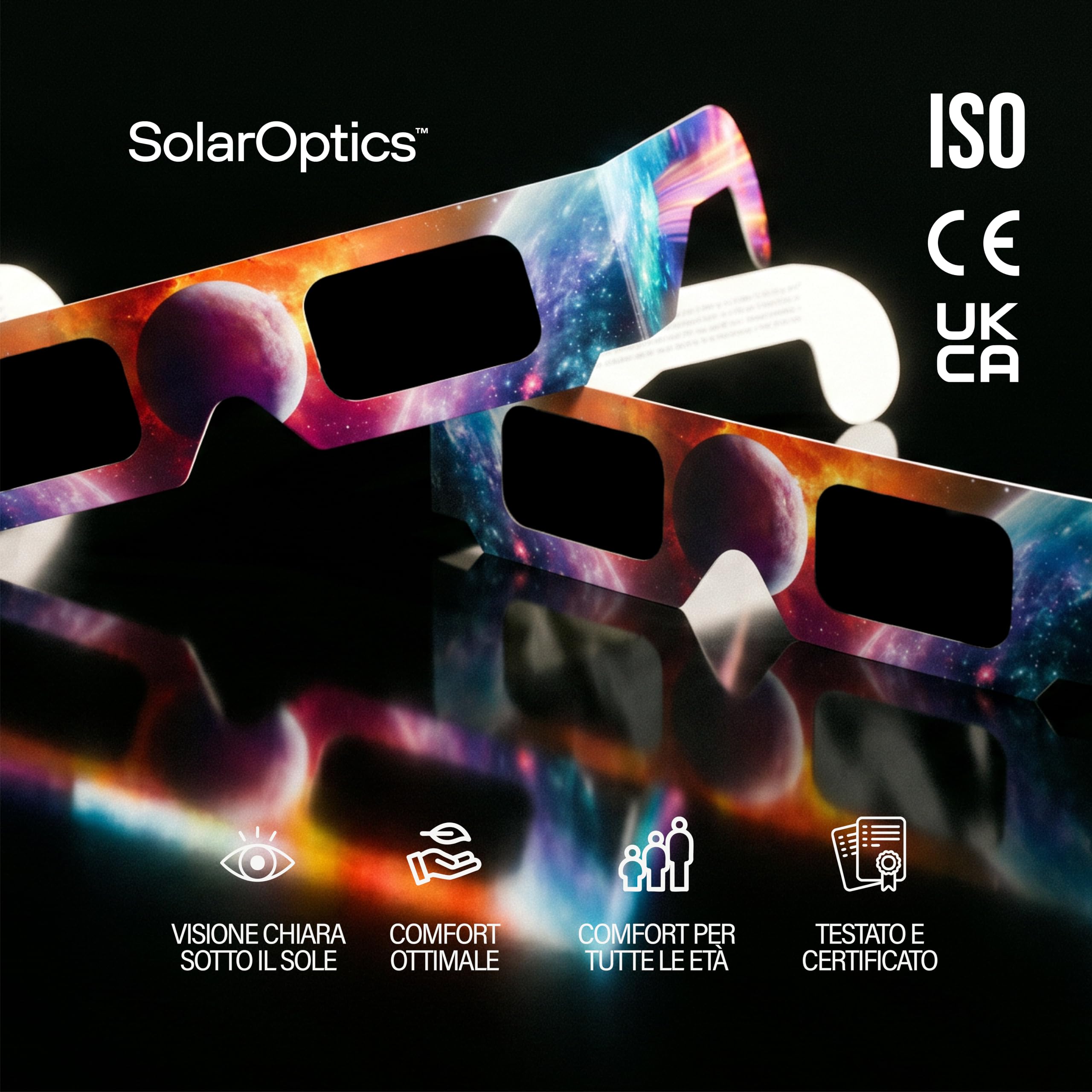 Occhiali per Eclissi Solare – Certificati ISO 12312-2 e CE, Protezione Sicura per Osservazione del Sole, AAS 2026, Confezione Multipla