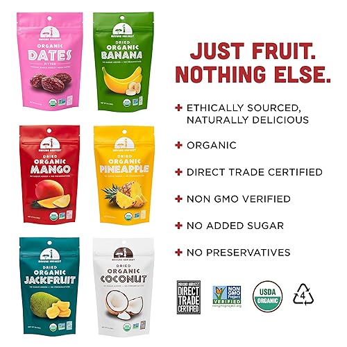 Miniatura 114 de Mavuno Harvest Paquete variado de frutas secas orgánicas, mango seco, papaya, piña, plátano, yaca y mezcla tropical, saludable, vegano, sin azúcar