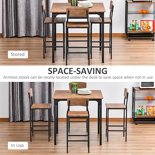 Miniatura 14 de HOMCOM 5-Piece Counter Height Bar Table with Space-Saving Design, Square Kitchen Table and Chairs Set with Footrest, Metal Legs, Industrial Dining