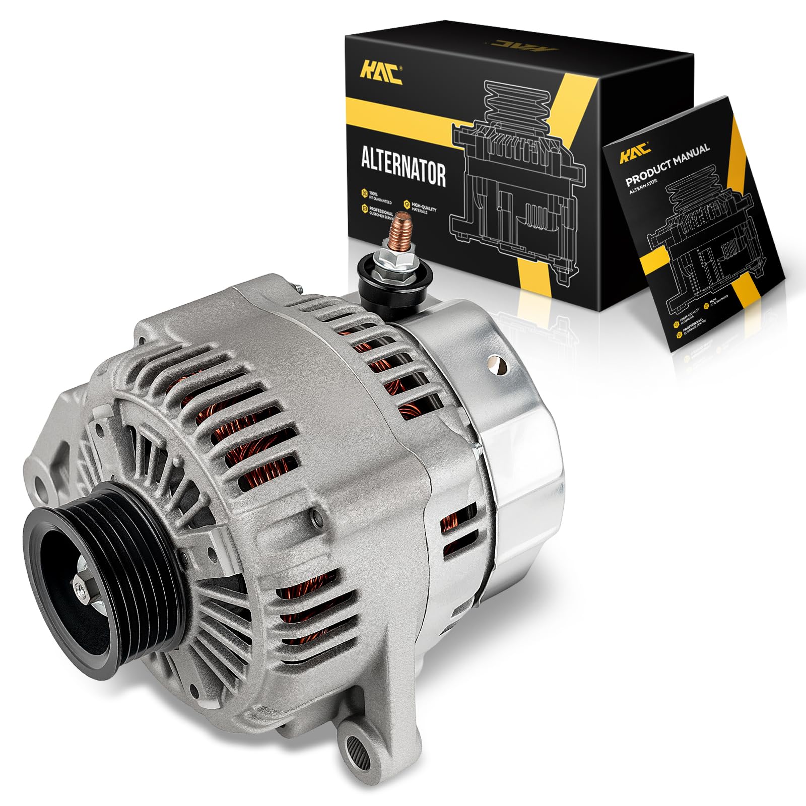 KAC Alternator 117Amp Replacement for Wrangler 01-06 L6 4.0L,High Output Alternators OEM# 13876N, 56041864AB, 56041864AA, 56041565AB, 13876, 13907-image-46