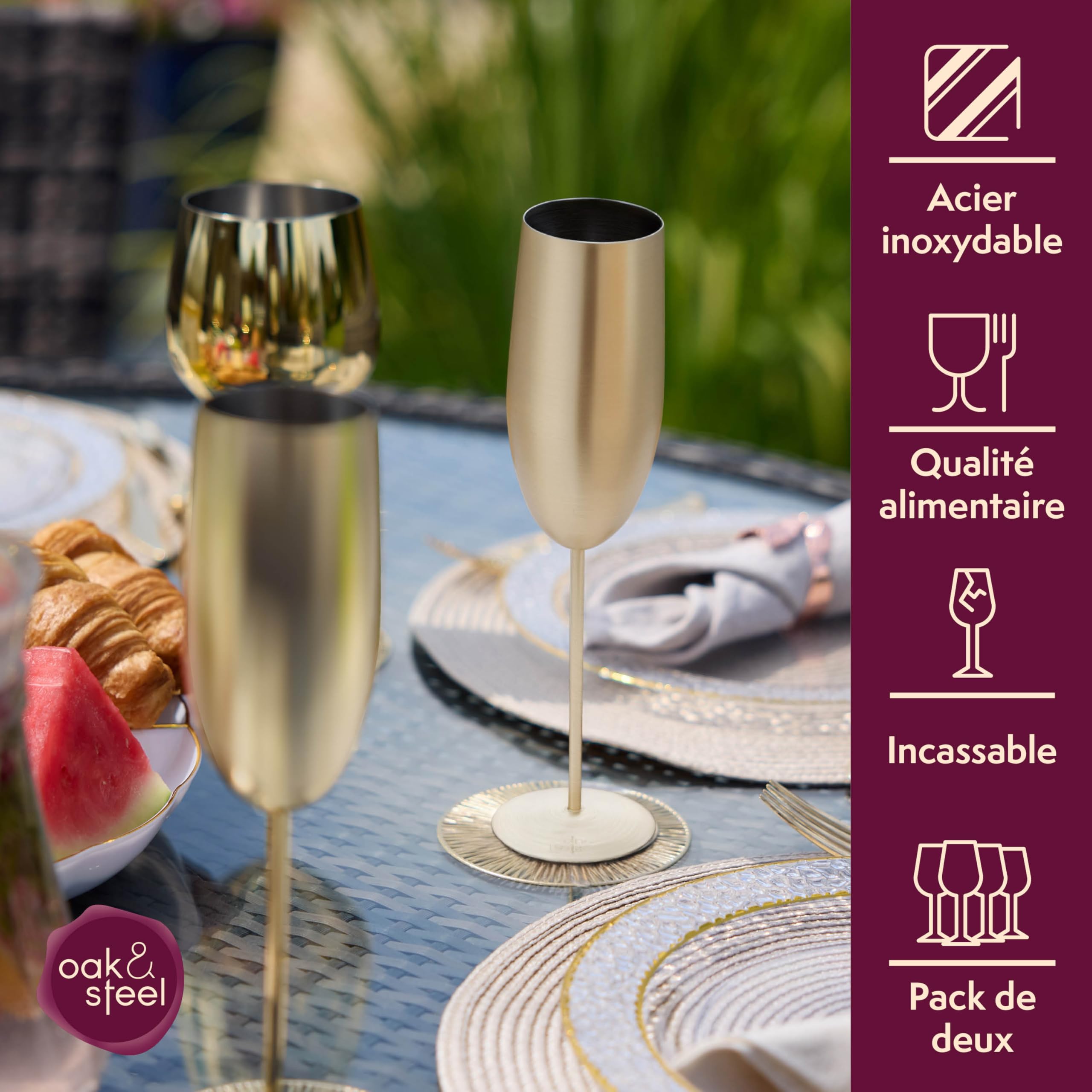Oak & Steel - 4 Flûtes À Champagne En Acier Inoxydable Avec Boîte Cadeau, Or Mat - 284 Ml
