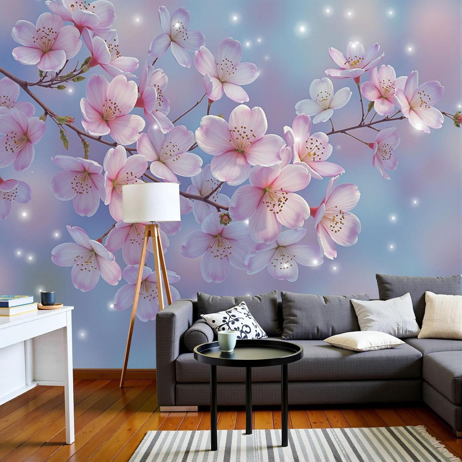 Photo wallpaper Beautiful Nature - XL, Cherry Blossoms in Full Bloom Landscape 3D Effect, Pink For Living Room Bedroom Non-woven Wall Wallpaper, 250cm x 175cm Stickers - Frameless Painting - Poster