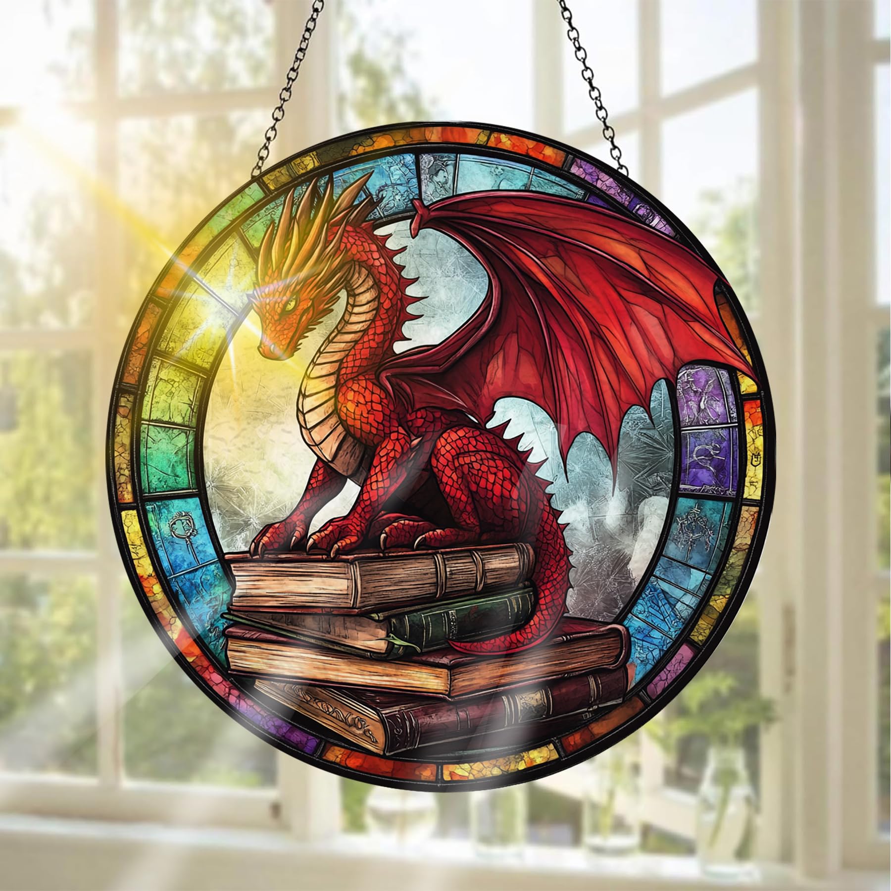 Pavemlo Dragon Suncatcher Indoor Stained Glass Window Hanging - Outdoor Window Hanging Decoration - Sun Catcher Home Decor Mother's Day Birthday Gifts for Women, Men Mom 20x20 cm