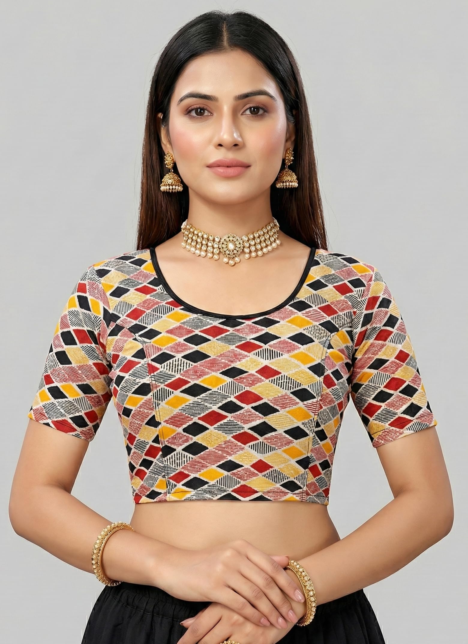 APPERA Women Printed Stretchable Lycra Readymade Blouse | Short Sleeve Saree Blouse | Comfortable & Stylish Ethnic Wear-image-15