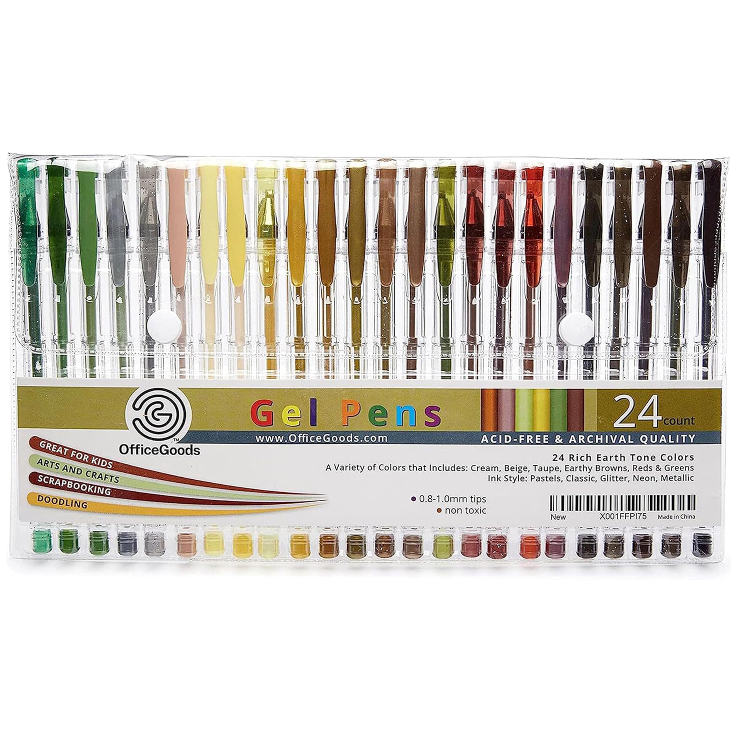OfficeGoods Brown Earth Gel Pens with Refills – Adult Coloring Journaling Art – Medium 0.8-1.0mm Tips – Non-Toxic Gel Pens Set – Quick Dry Smudge-Free