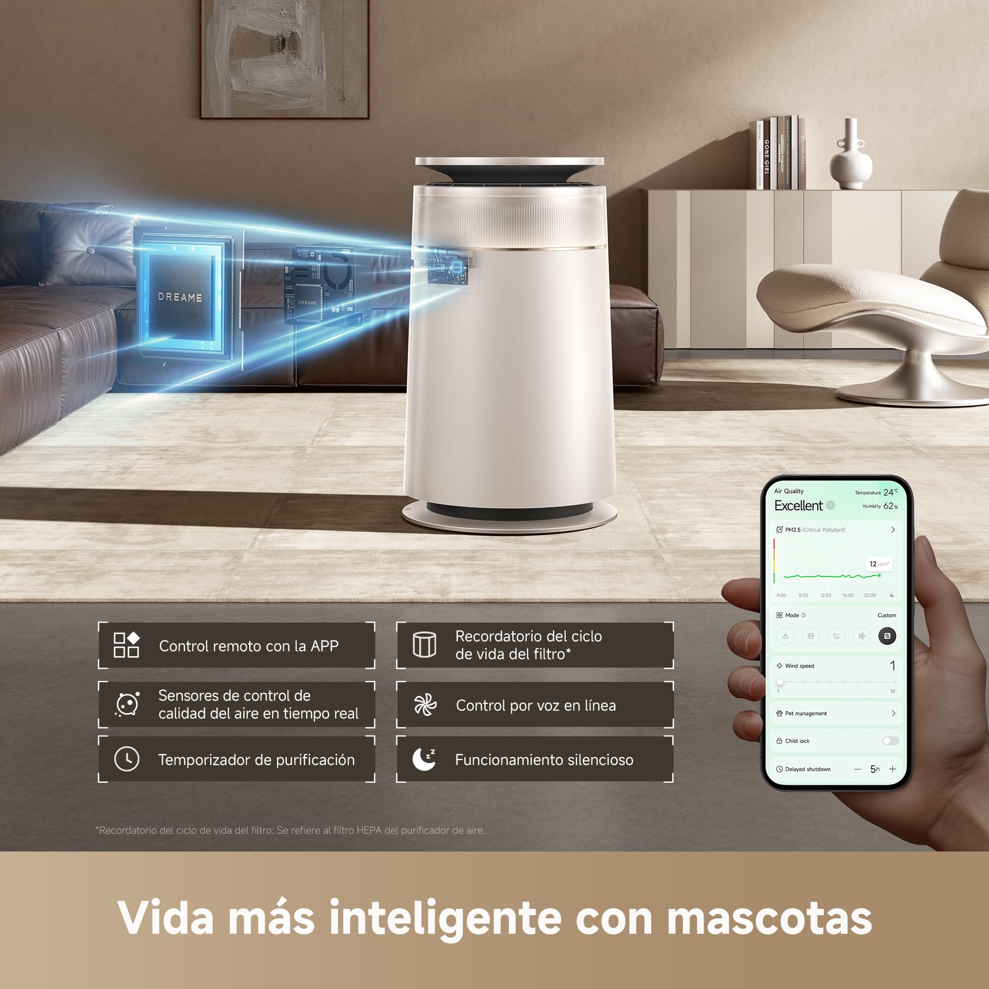 DREAME FP10 Purificador, Recogida Potente, Purificación Duradera | Autolimpieza del Rodillo, Flujo de Aire LoopBoost™, Limpia en 360°, Antiolores CataFresh™, Filtración Multietapa