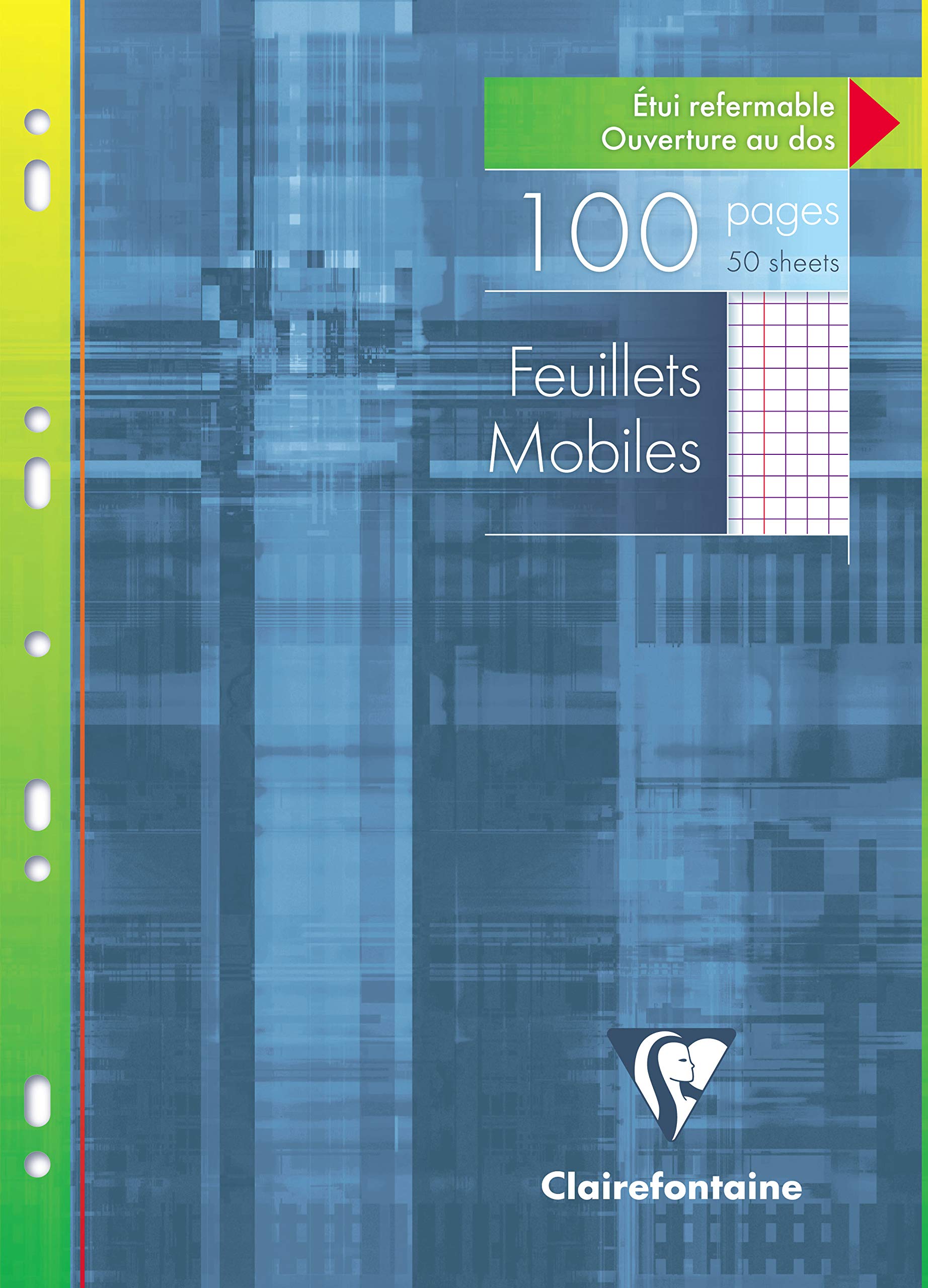 Clairefontaine 17322C Un Étui de Feuillets Mobiles Perforés - A4 21x29,​7 cm - 100 Pages Petits Carreaux avec Marge - Papier Blanc 90 g - Étui Réutilisable